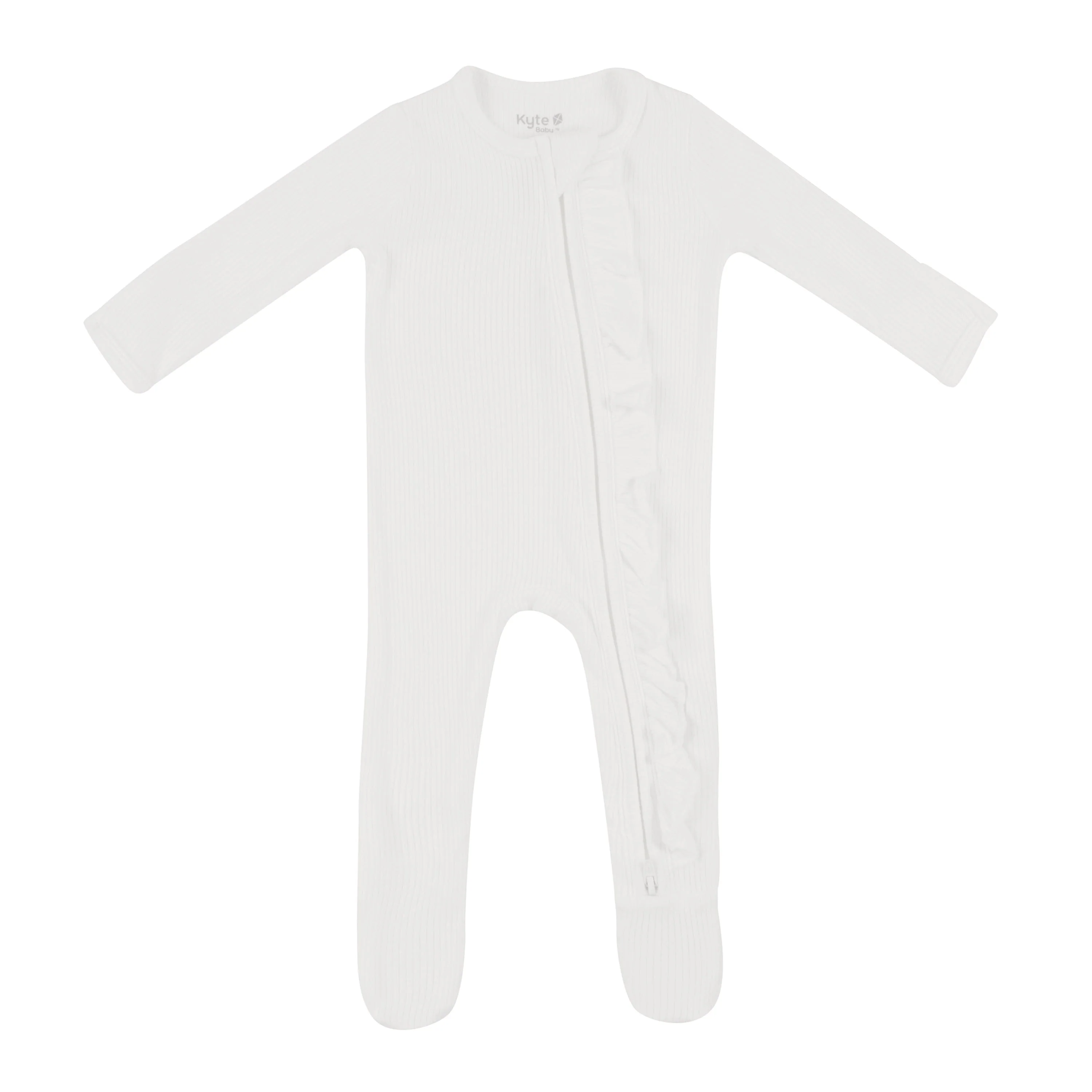 Ribbed Ruffle Zipper Footie in Cloud - Image 2