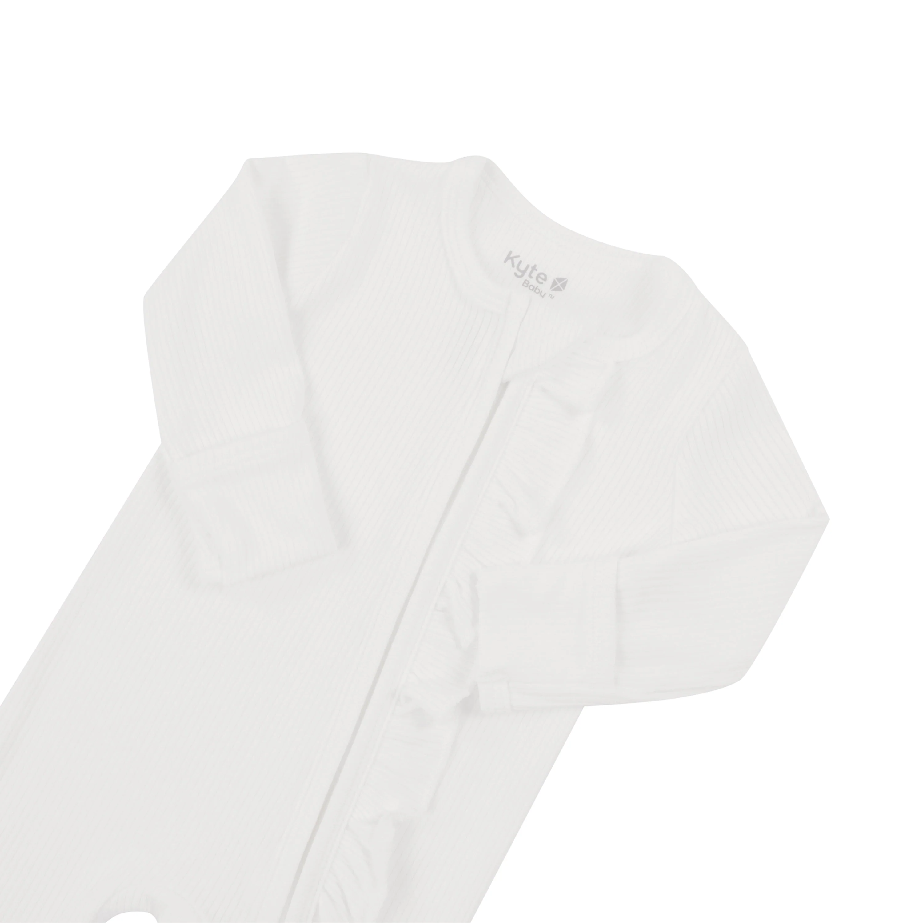 Ribbed Ruffle Zipper Footie in Cloud - Image 4