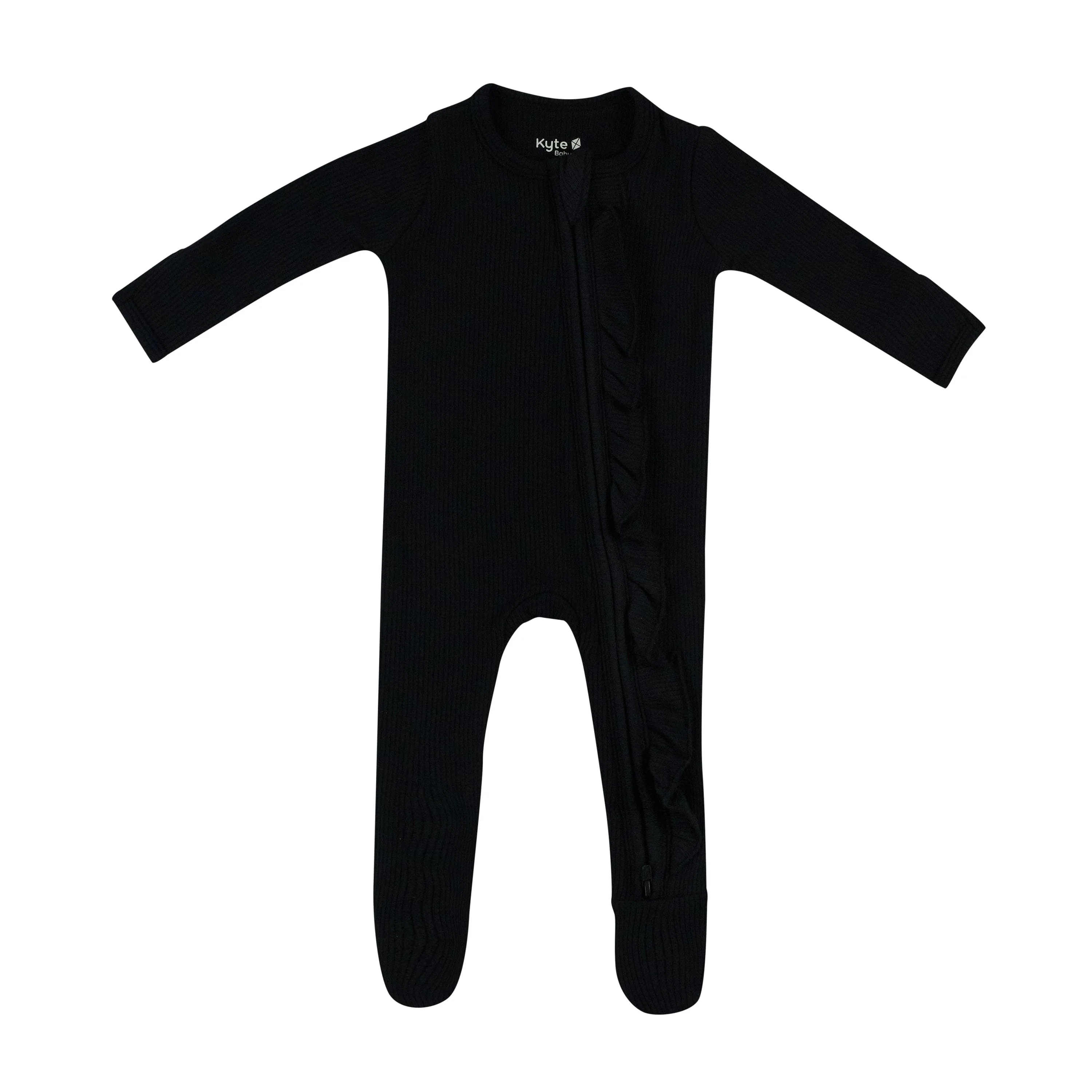 Ribbed Ruffle Zipper Footie in Midnight - Image 2