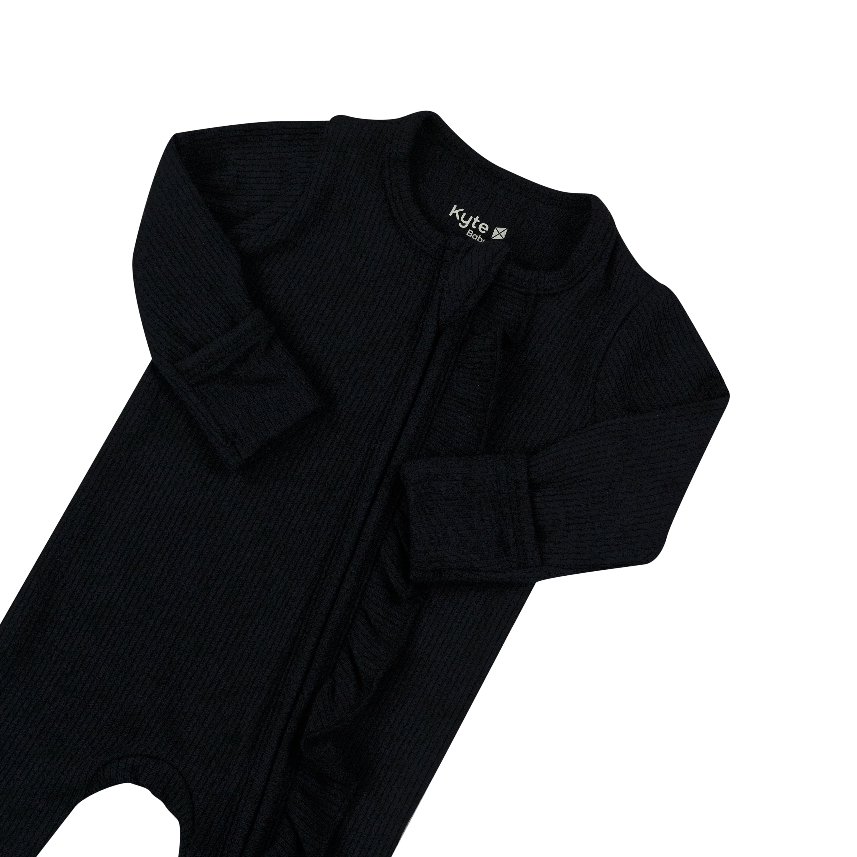 Ribbed Ruffle Zipper Footie in Midnight - Image 5
