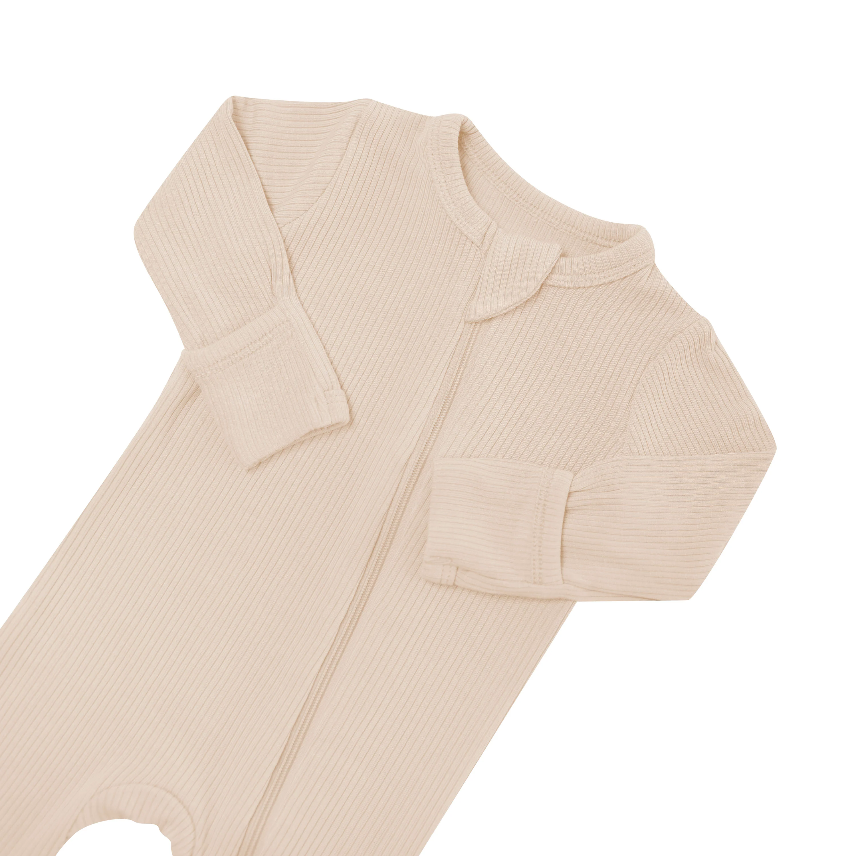 Ribbed Zipper Footie in Bisque - Image 7