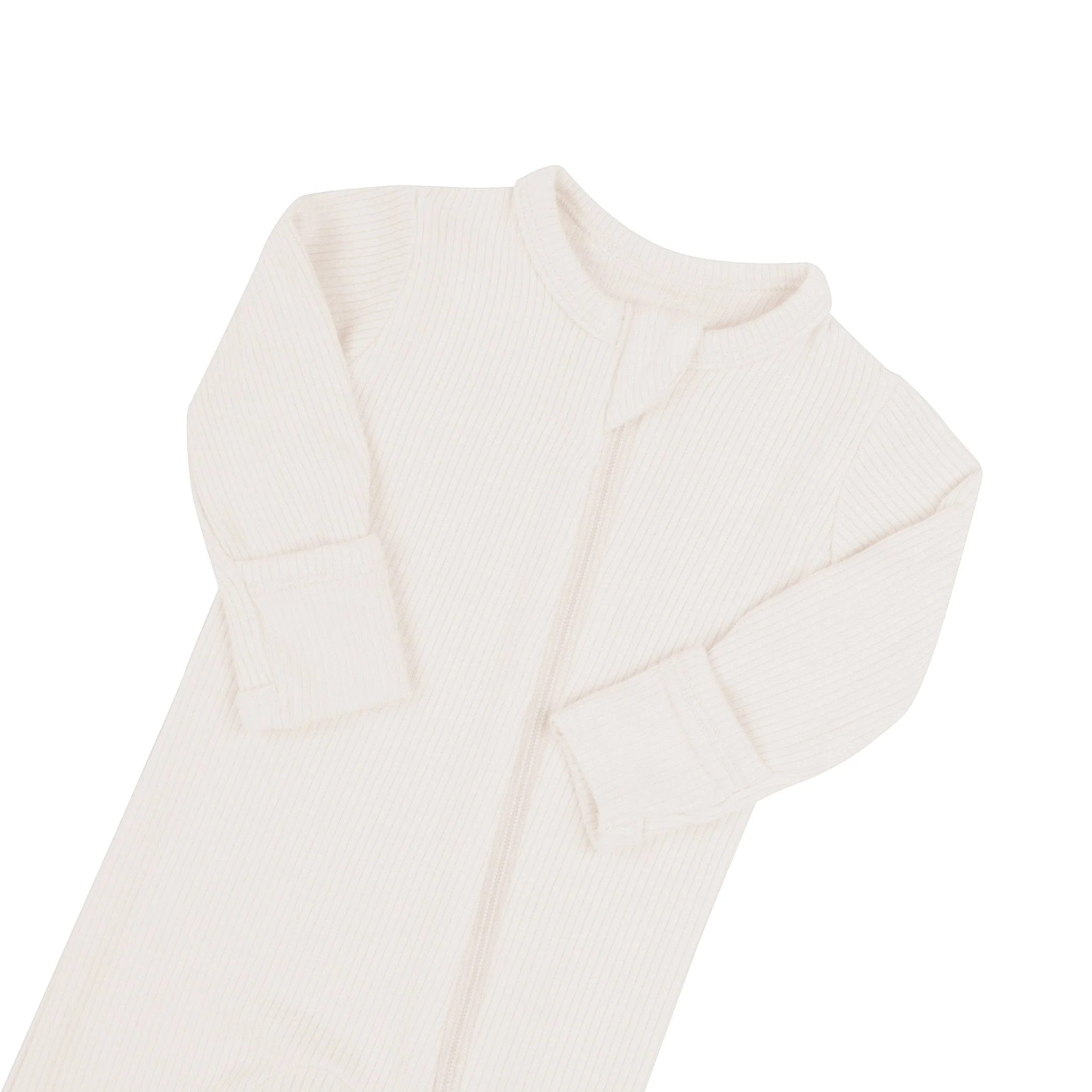 Ribbed Zipper Footie in Oat - Image 6