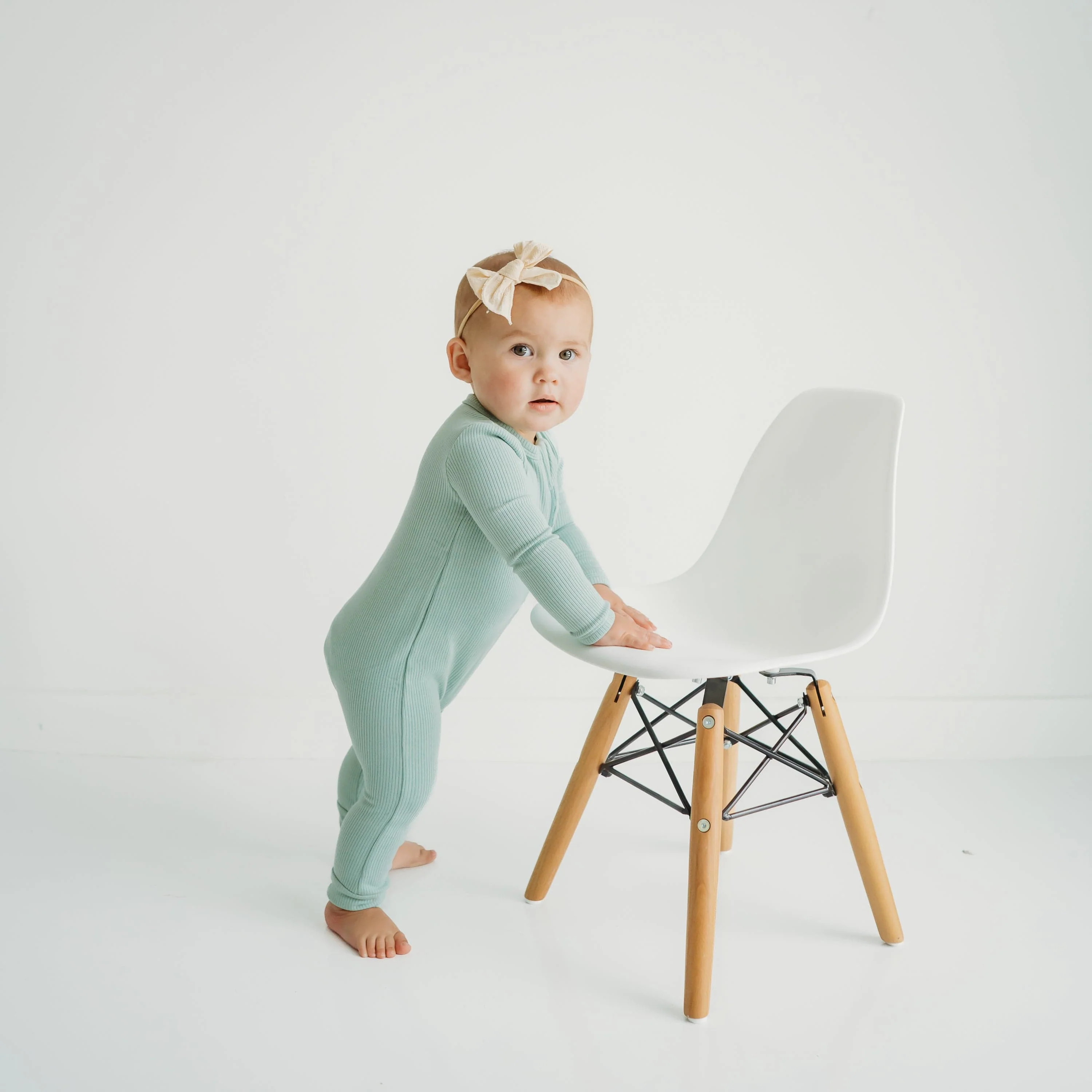 Ribbed Zipper Romper in Sage - Image 3