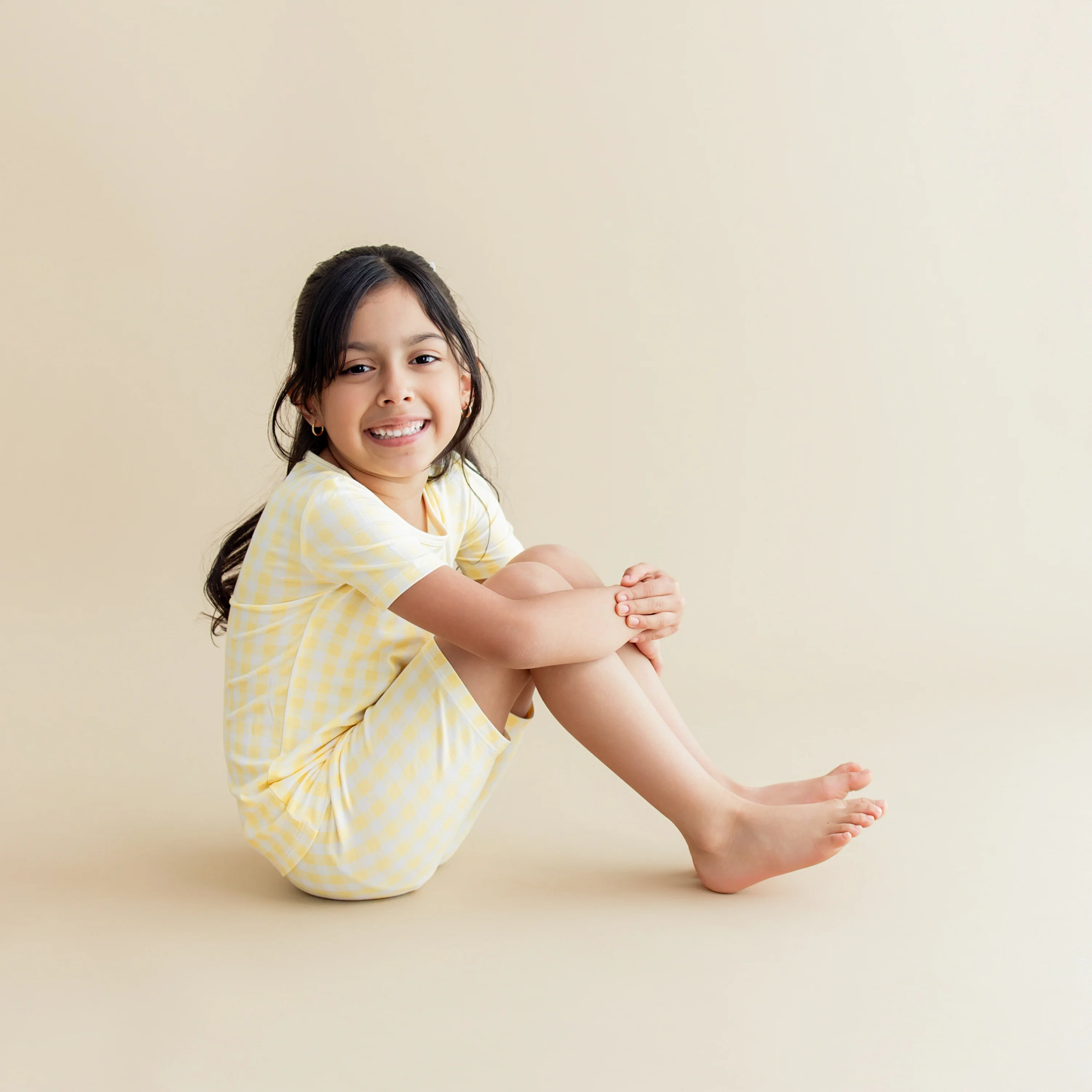 Short Sleeve Pajamas in Gingham Chamomile - Image 4