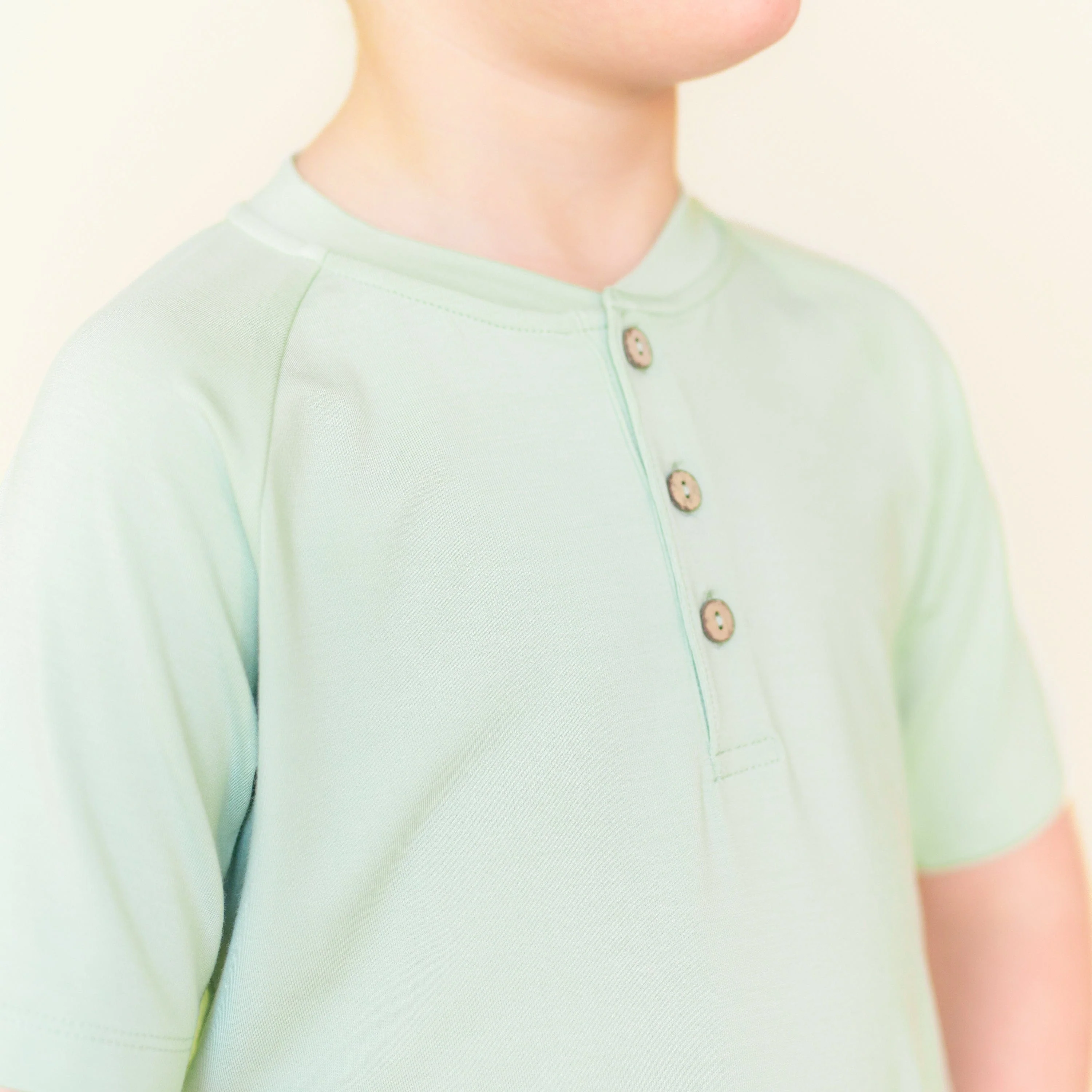 Short Sleeve Toddler Henley Tee in Basil - Image 3
