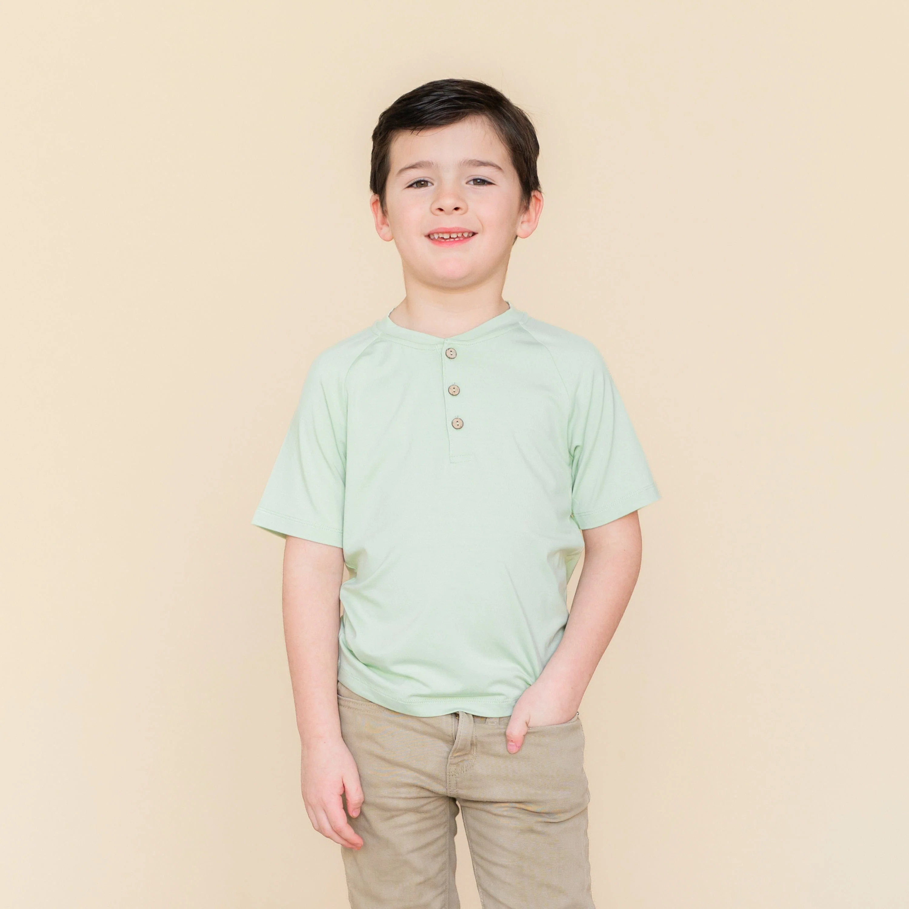 Short Sleeve Toddler Henley Tee in Basil - Image 4