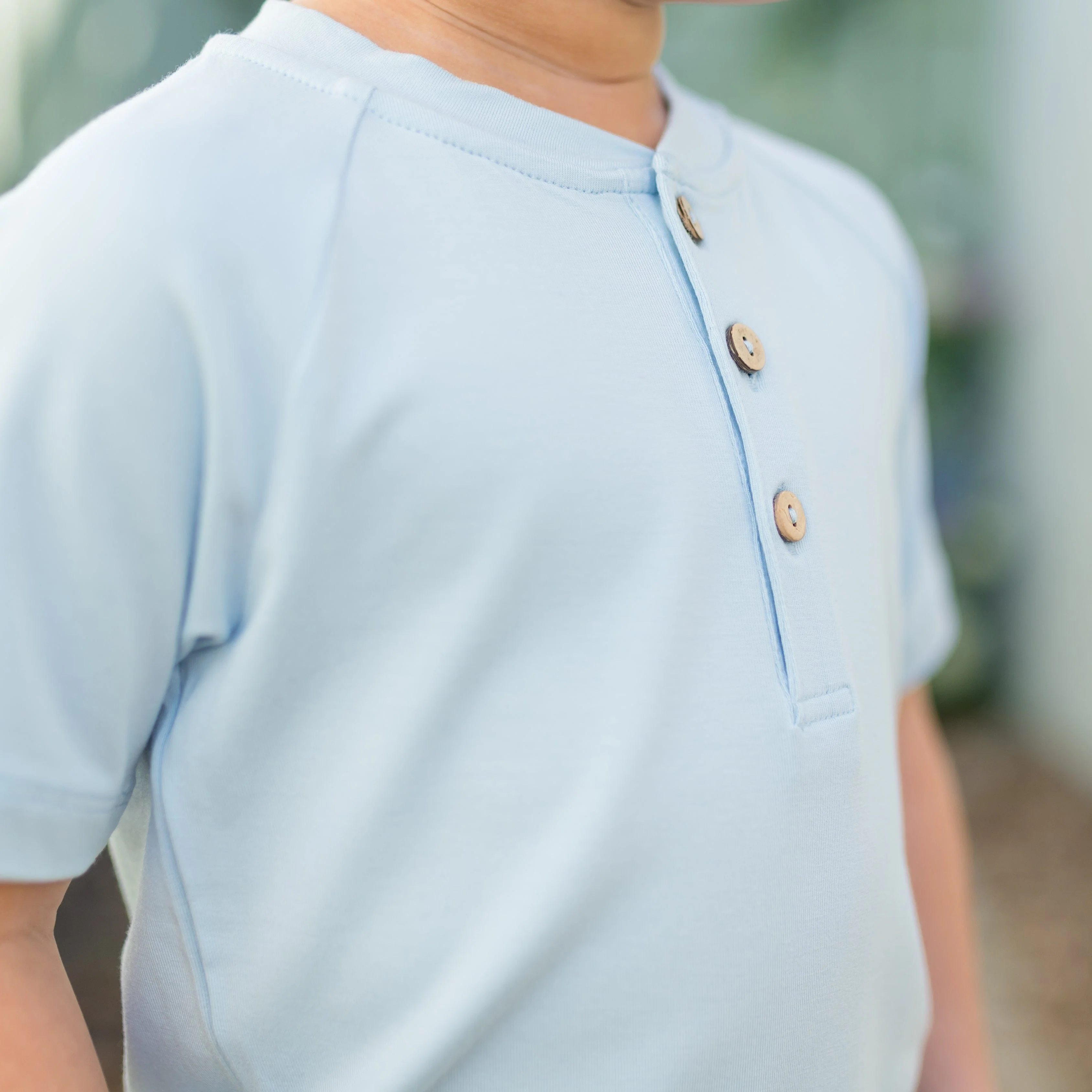 Short Sleeve Toddler Henley Tee in Breeze - Image 3