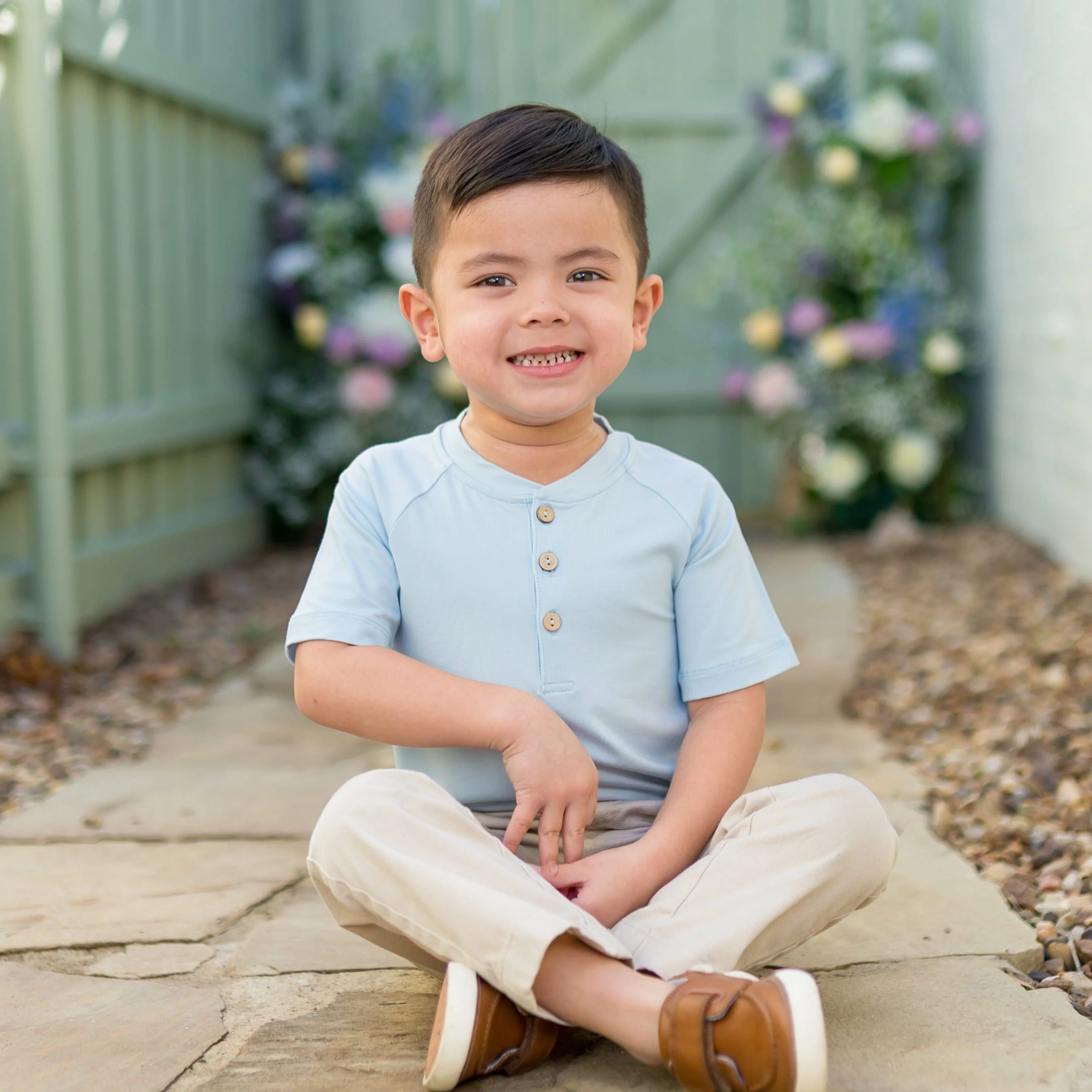 Short Sleeve Toddler Henley Tee in Breeze - Image 4