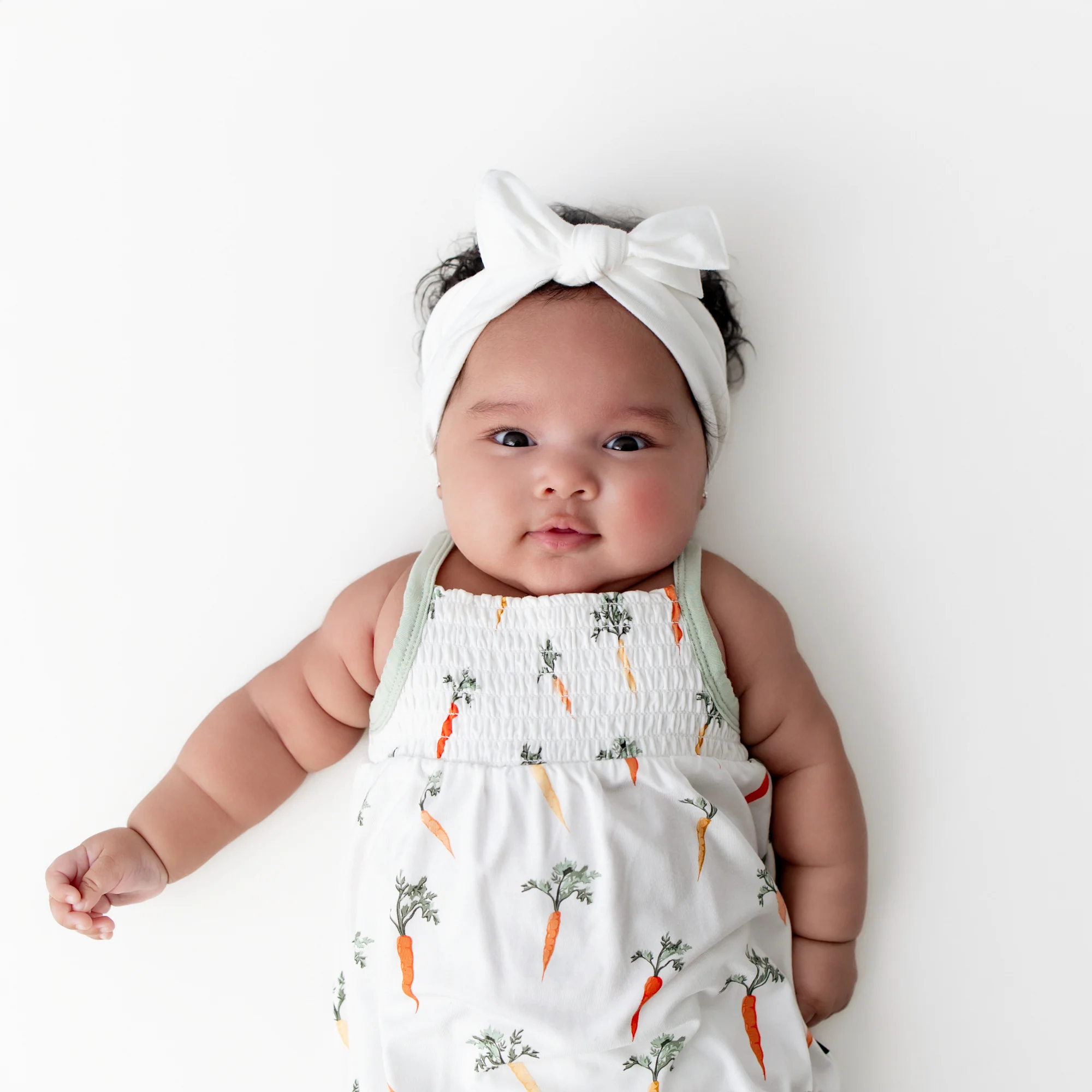 Smocked Bubble Romper in Carrot - Image 3
