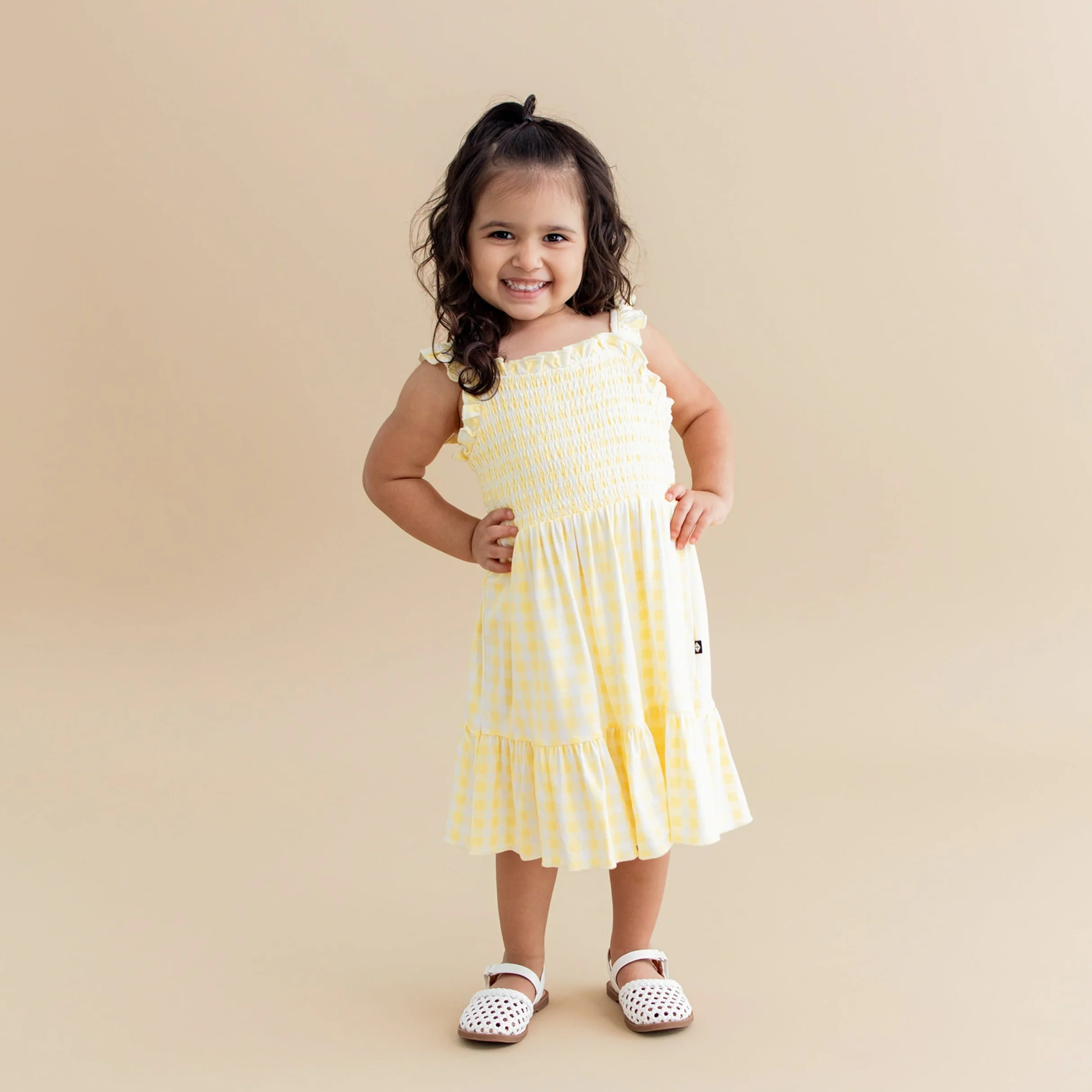 Smocked Dress in Gingham Chamomile - Image 2