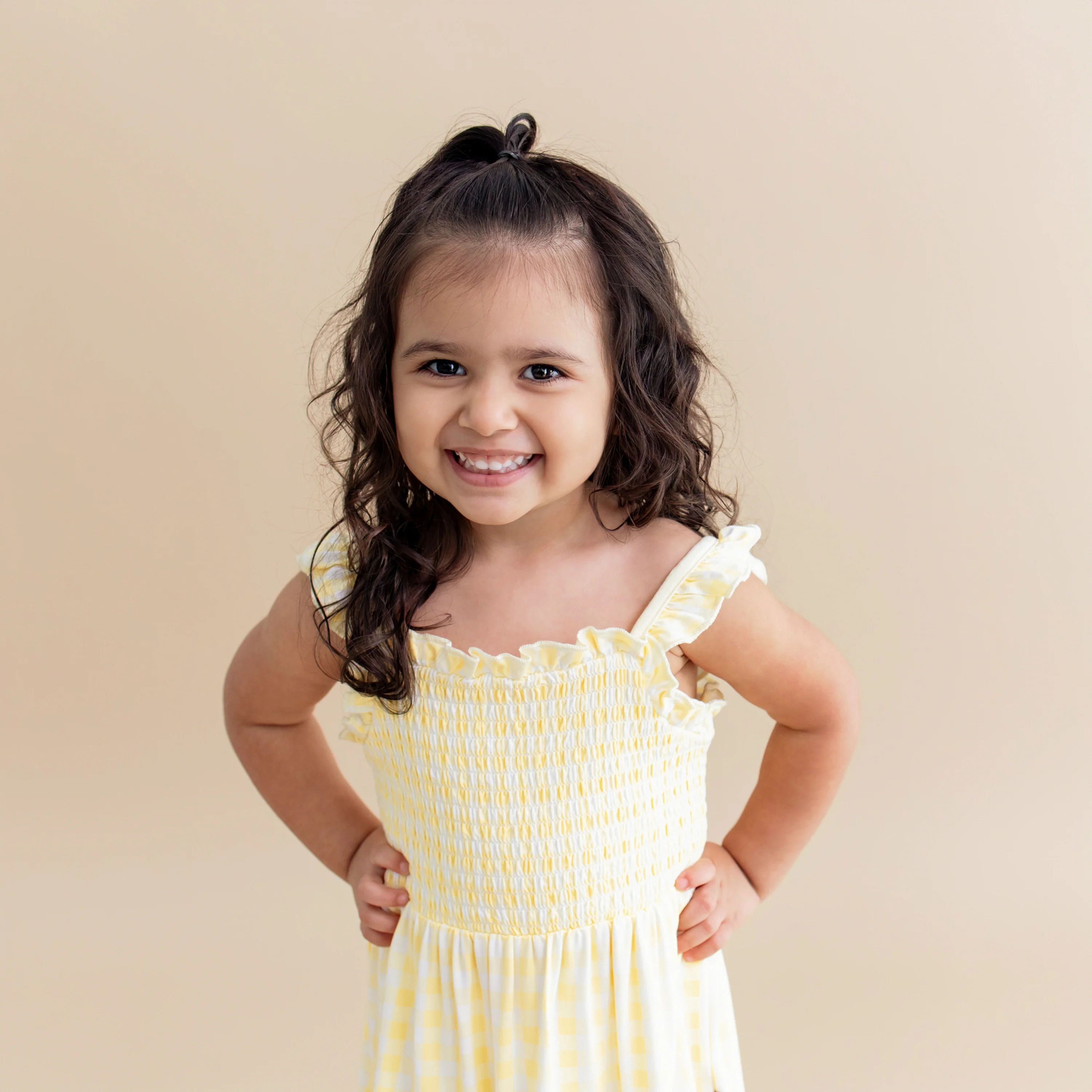 Smocked Dress in Gingham Chamomile - Image 4