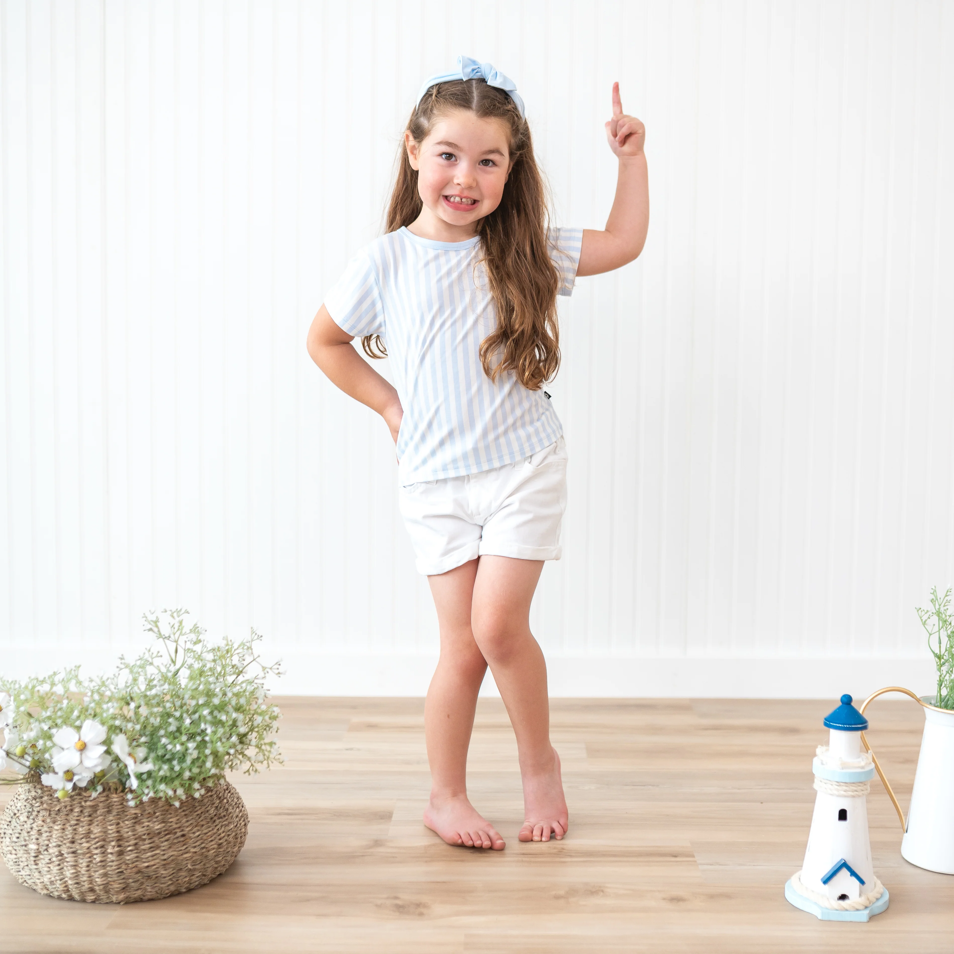 Toddler Basic Tee in Small Mist Stripe - Image 3
