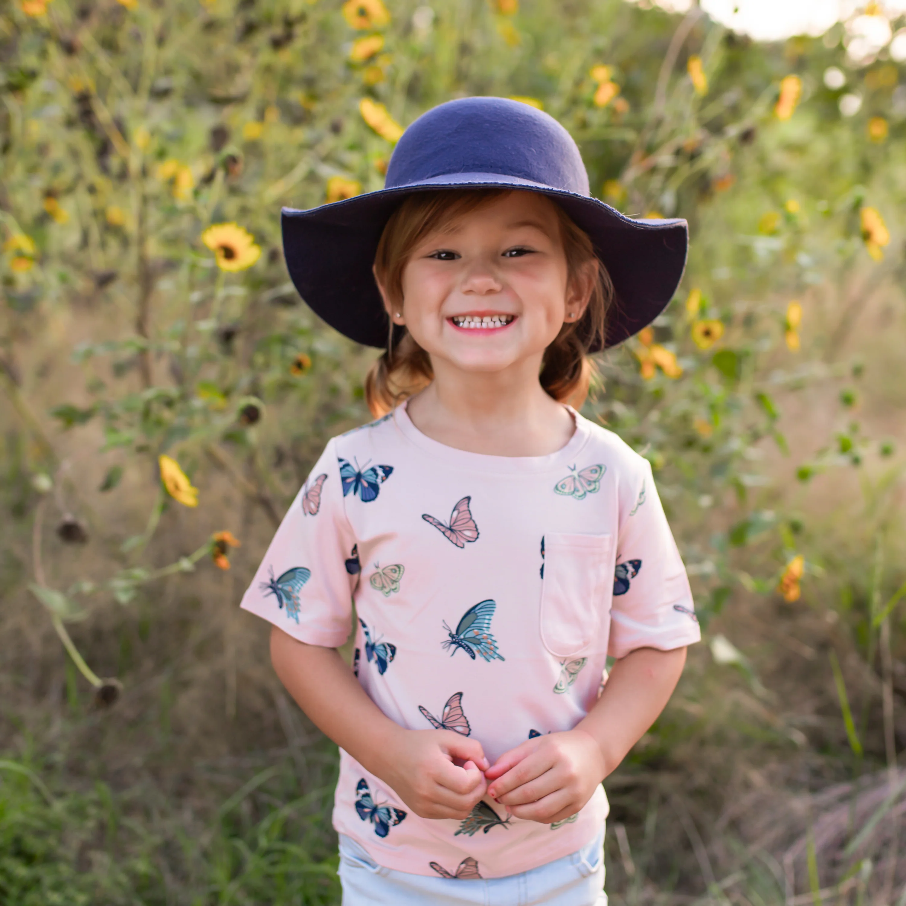 Toddler Crew Neck Tee in Blush Butterfly - Image 3