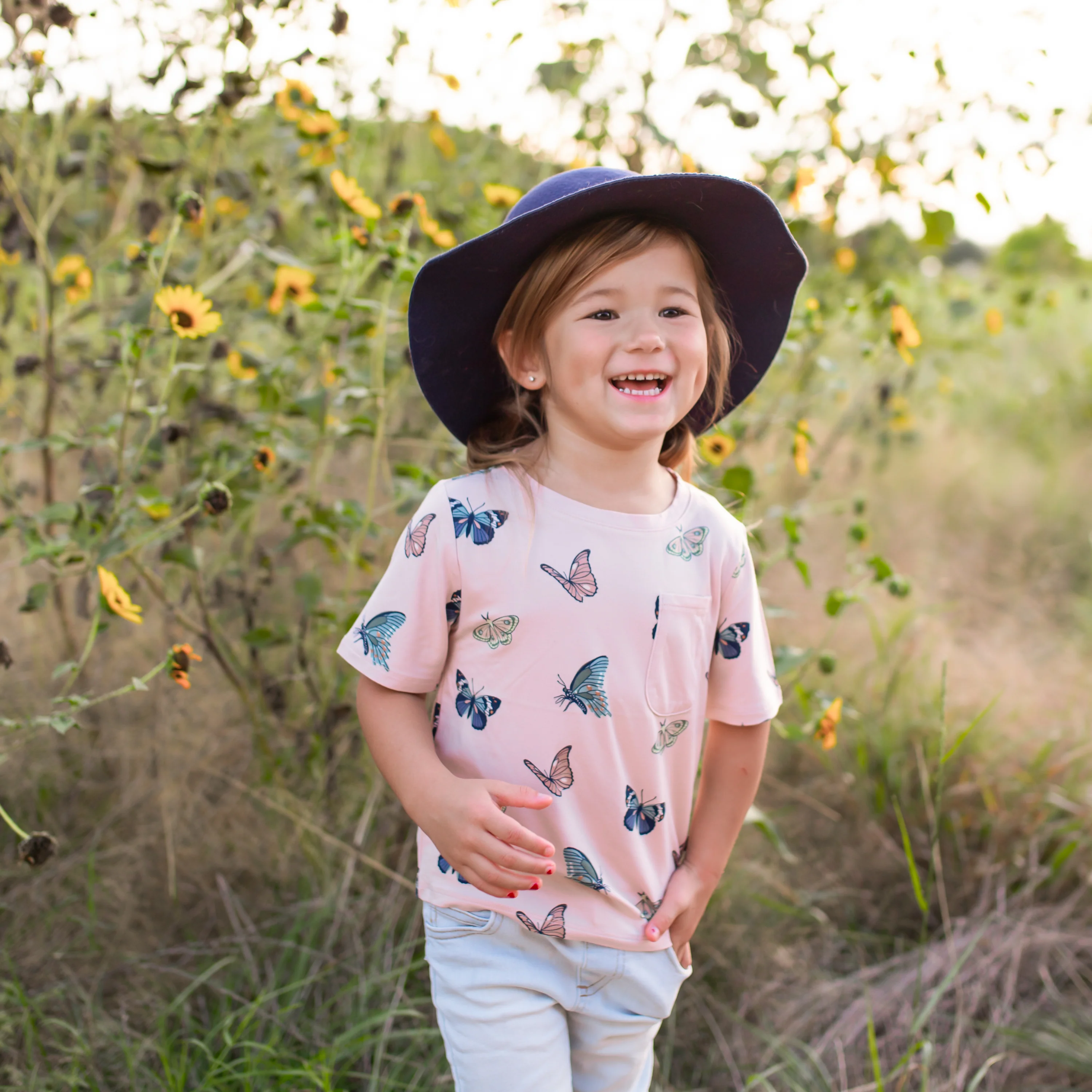 Toddler Crew Neck Tee in Blush Butterfly - Image 4