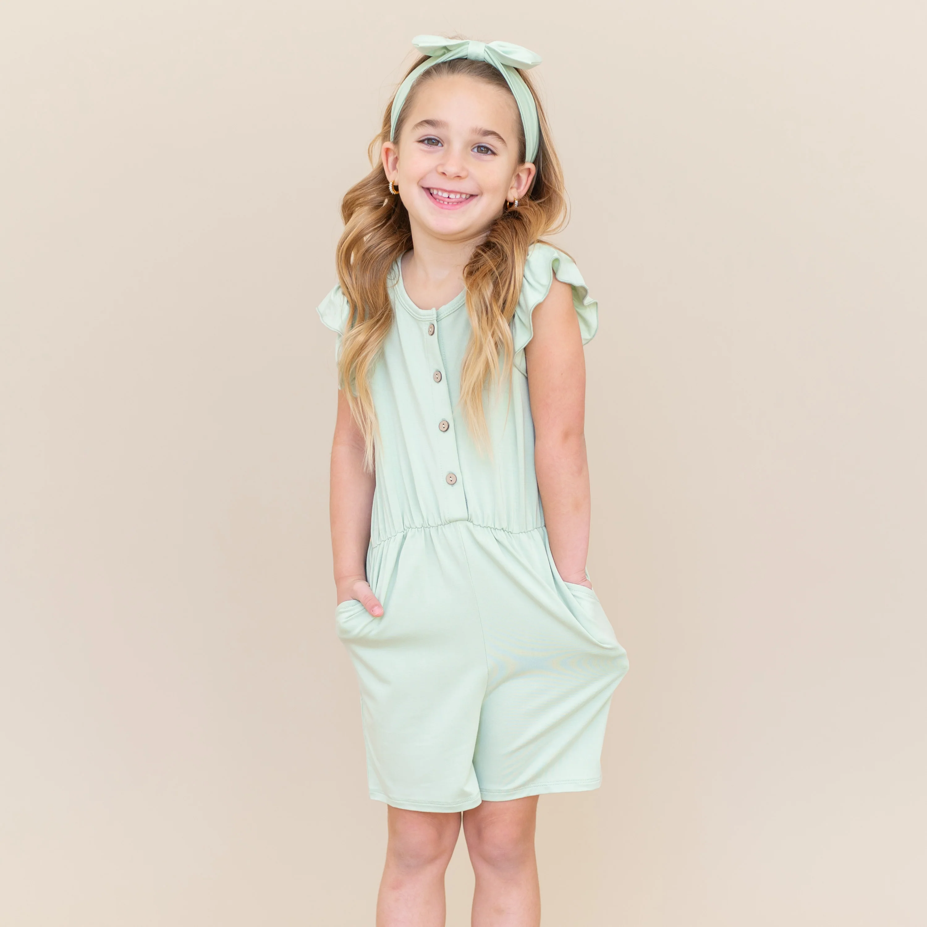 Flutter Sleeve Romper in Basil - Image 5