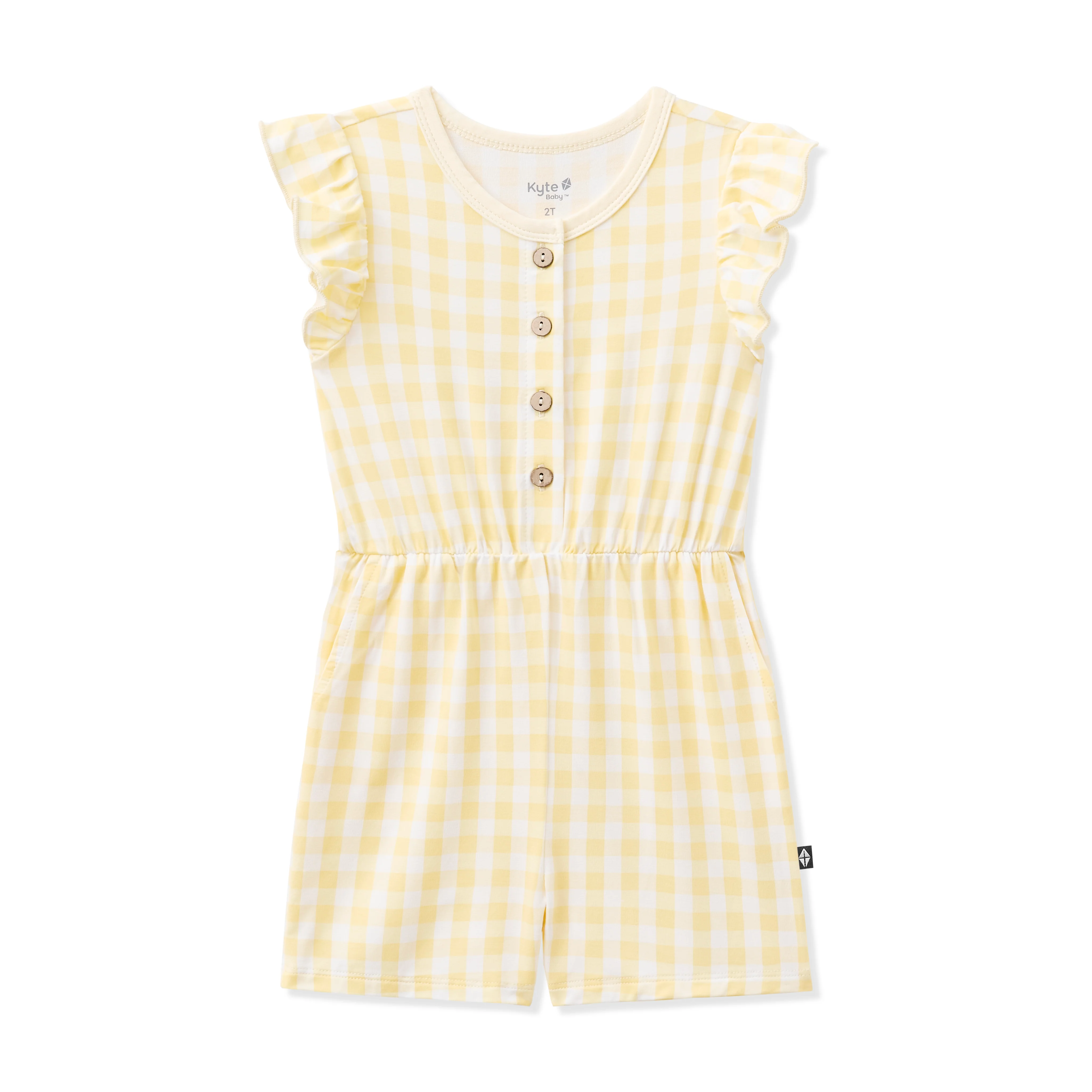 Flutter Sleeve Romper in Gingham Chamomile - Image 2