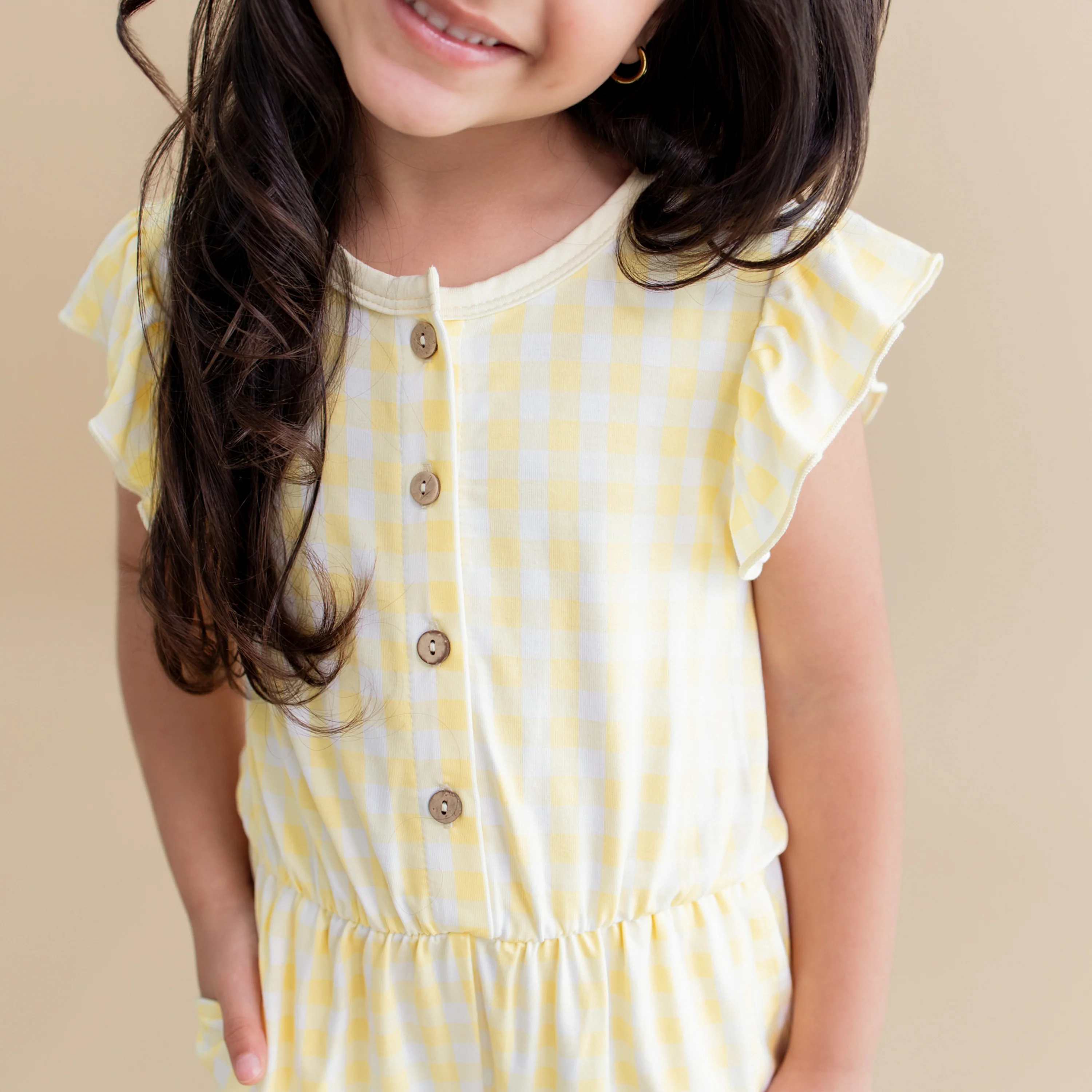 Flutter Sleeve Romper in Gingham Chamomile - Image 3