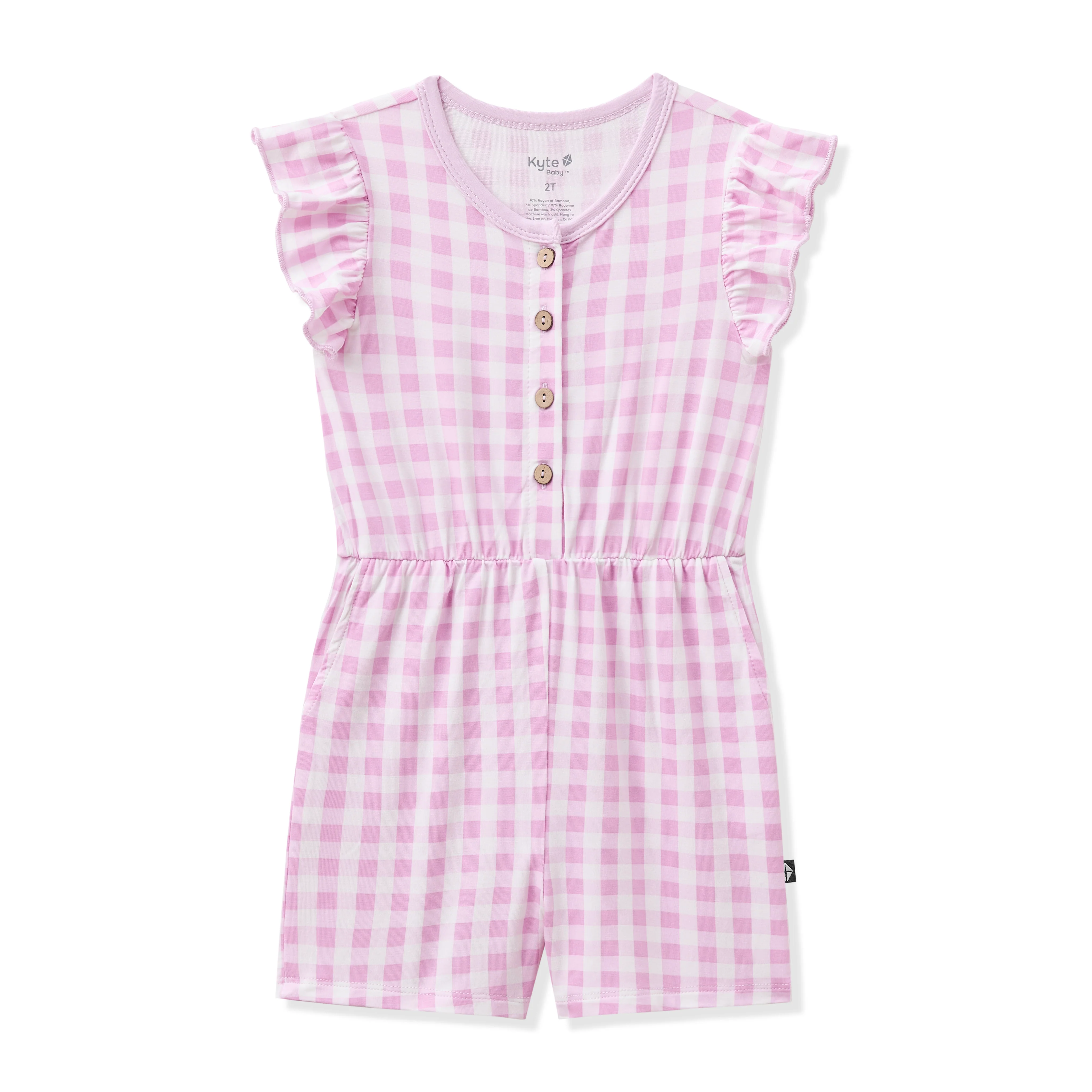 Flutter Sleeve Romper in Gingham Thistle - Image 2