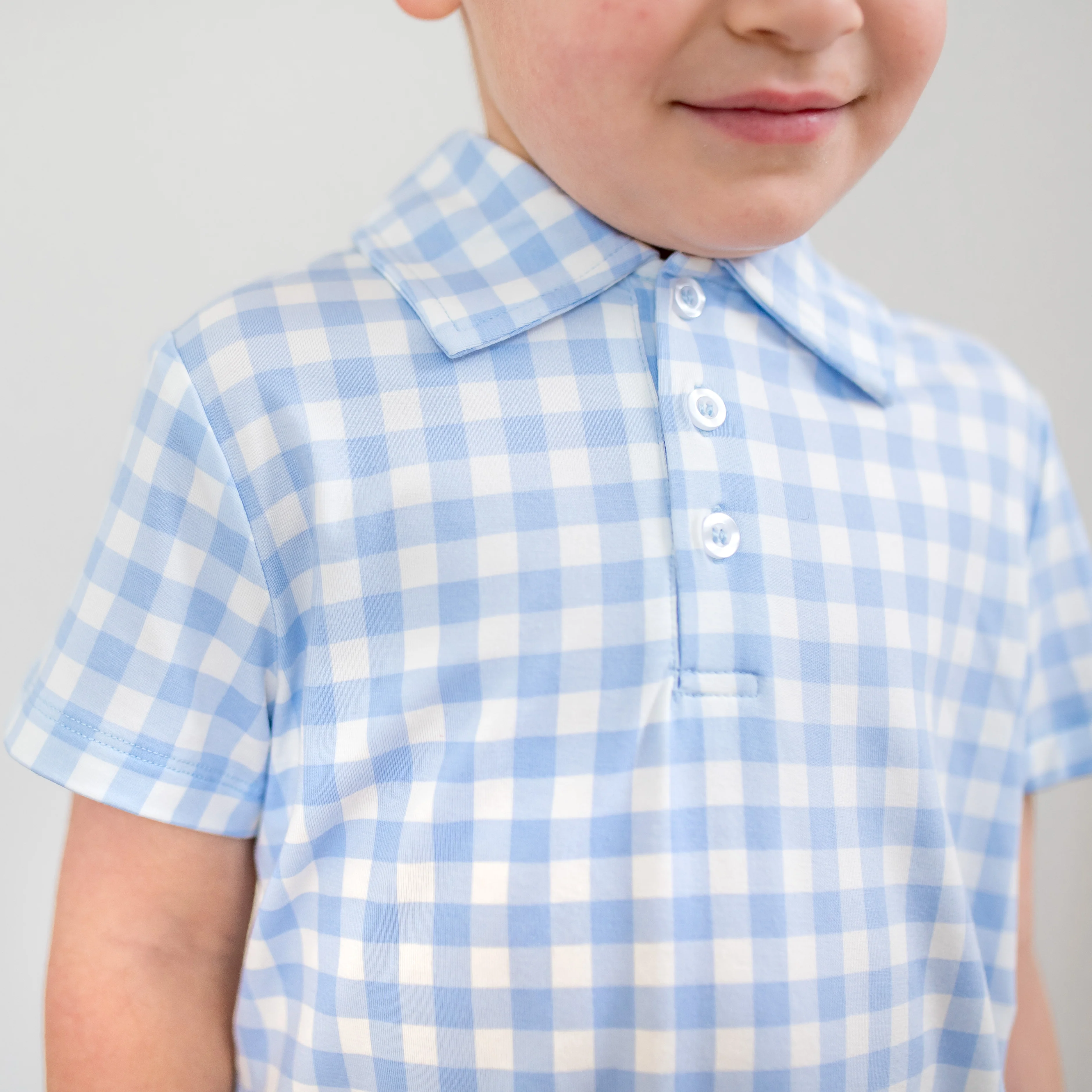 Toddler Short Sleeve Polo in Gingham Breeze - Image 3