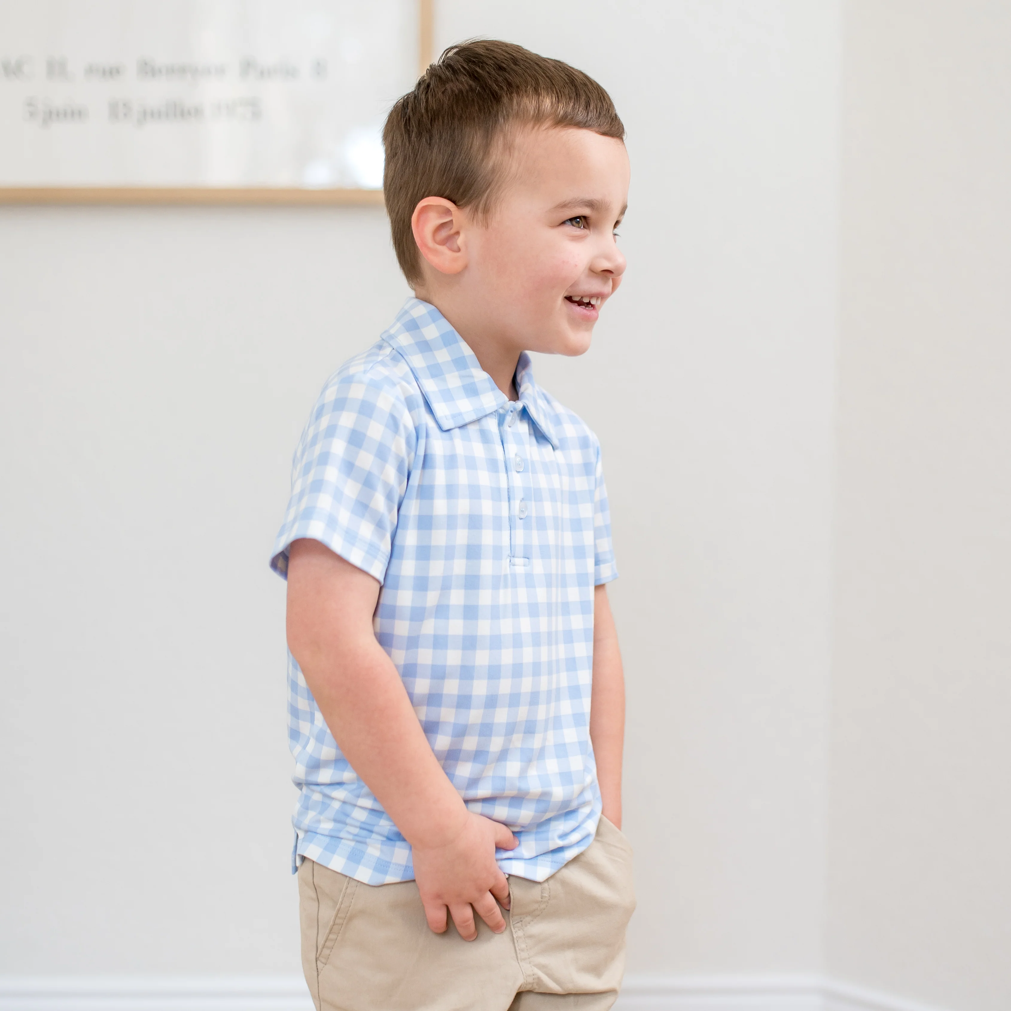 Toddler Short Sleeve Polo in Gingham Breeze - Image 4