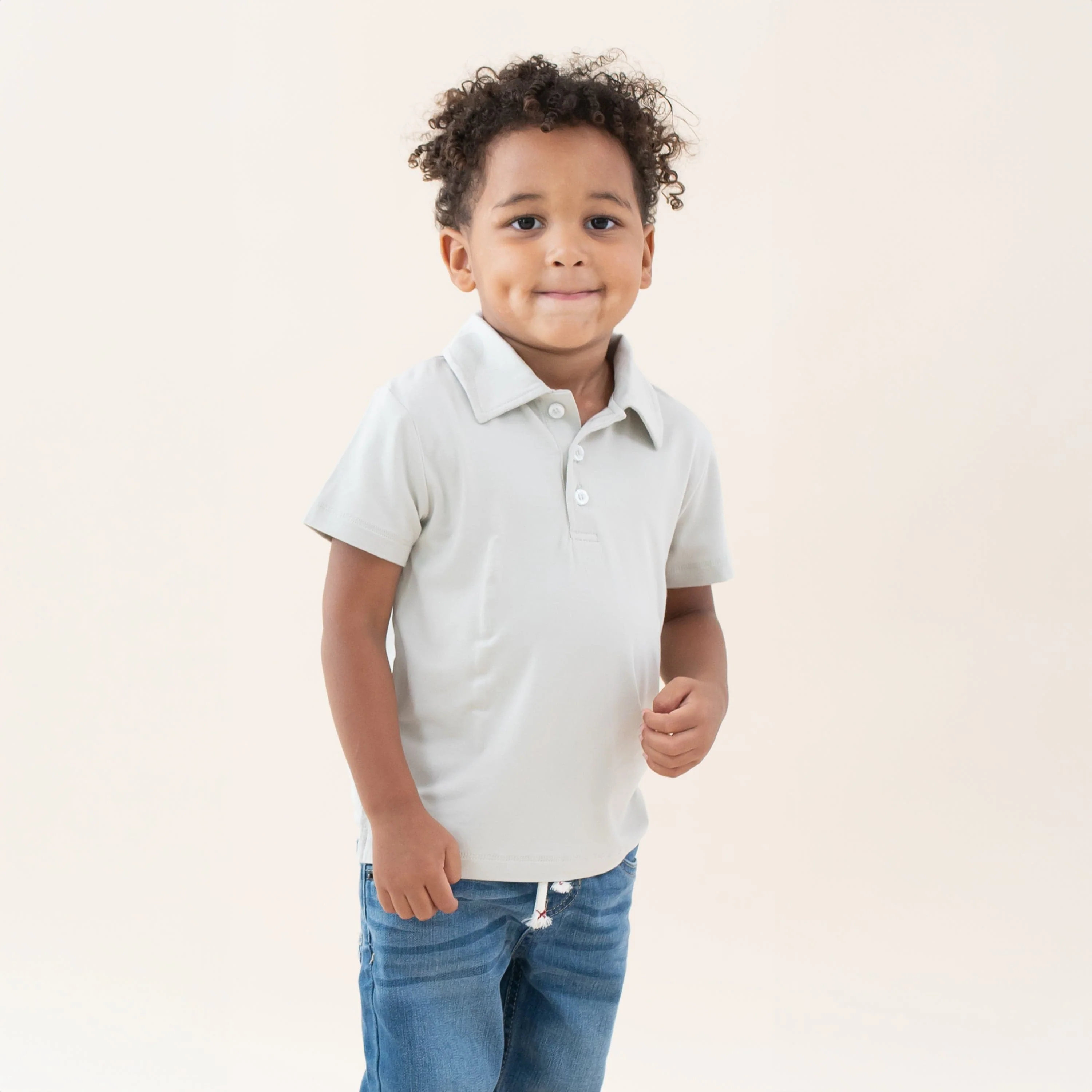 Toddler Short Sleeve Polo in Oat - Image 3