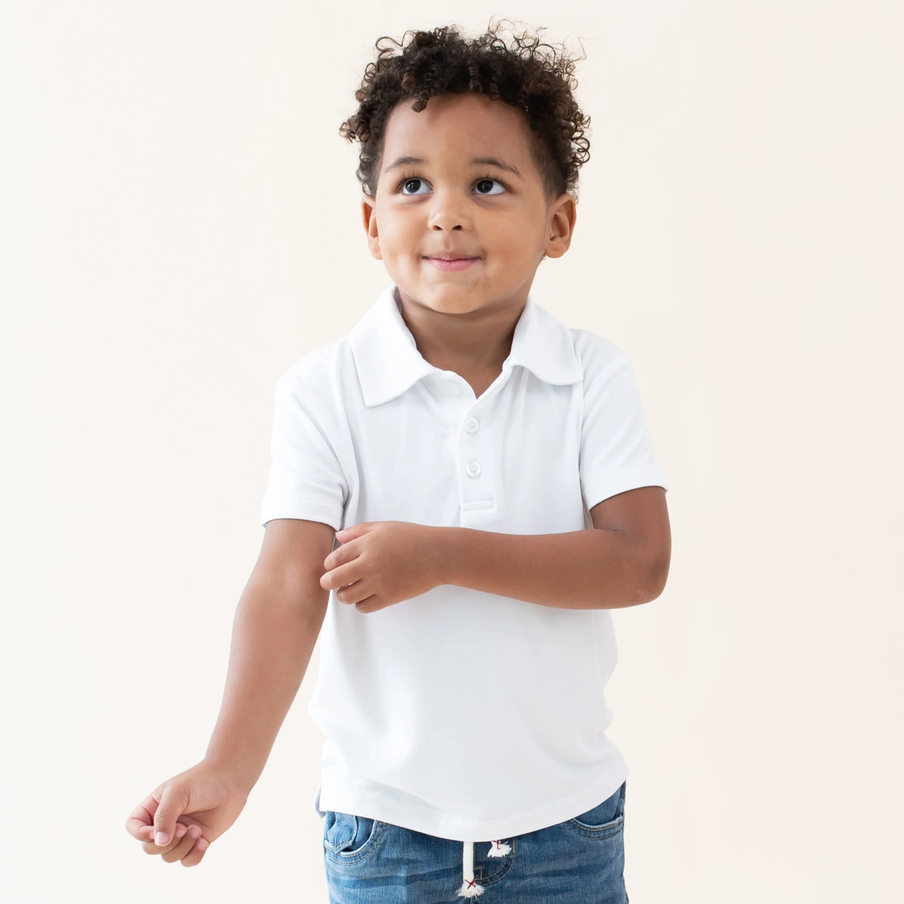 Toddler Short Sleeve Polo in Snow - Image 3