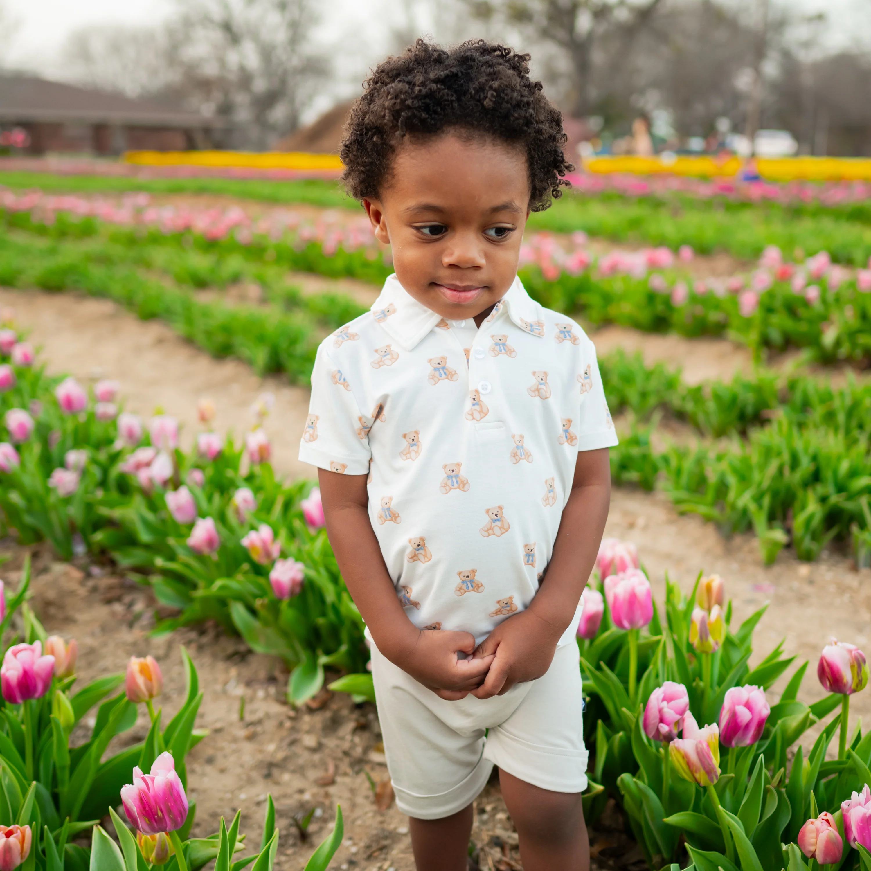 Toddler Short Sleeve Polo in Teddy Bear - Image 3