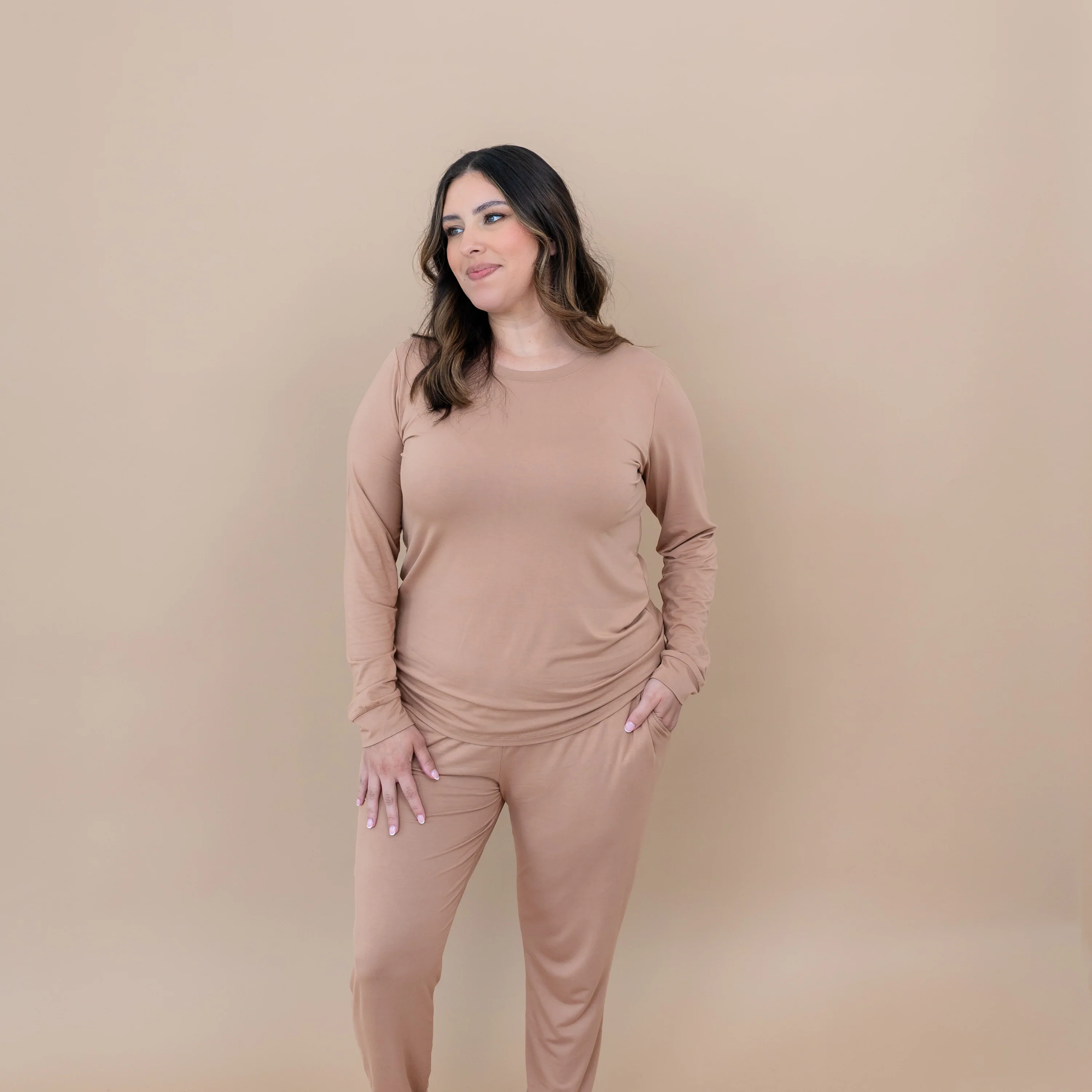 Women's Jogger Pajama Set in Latte - Image 3