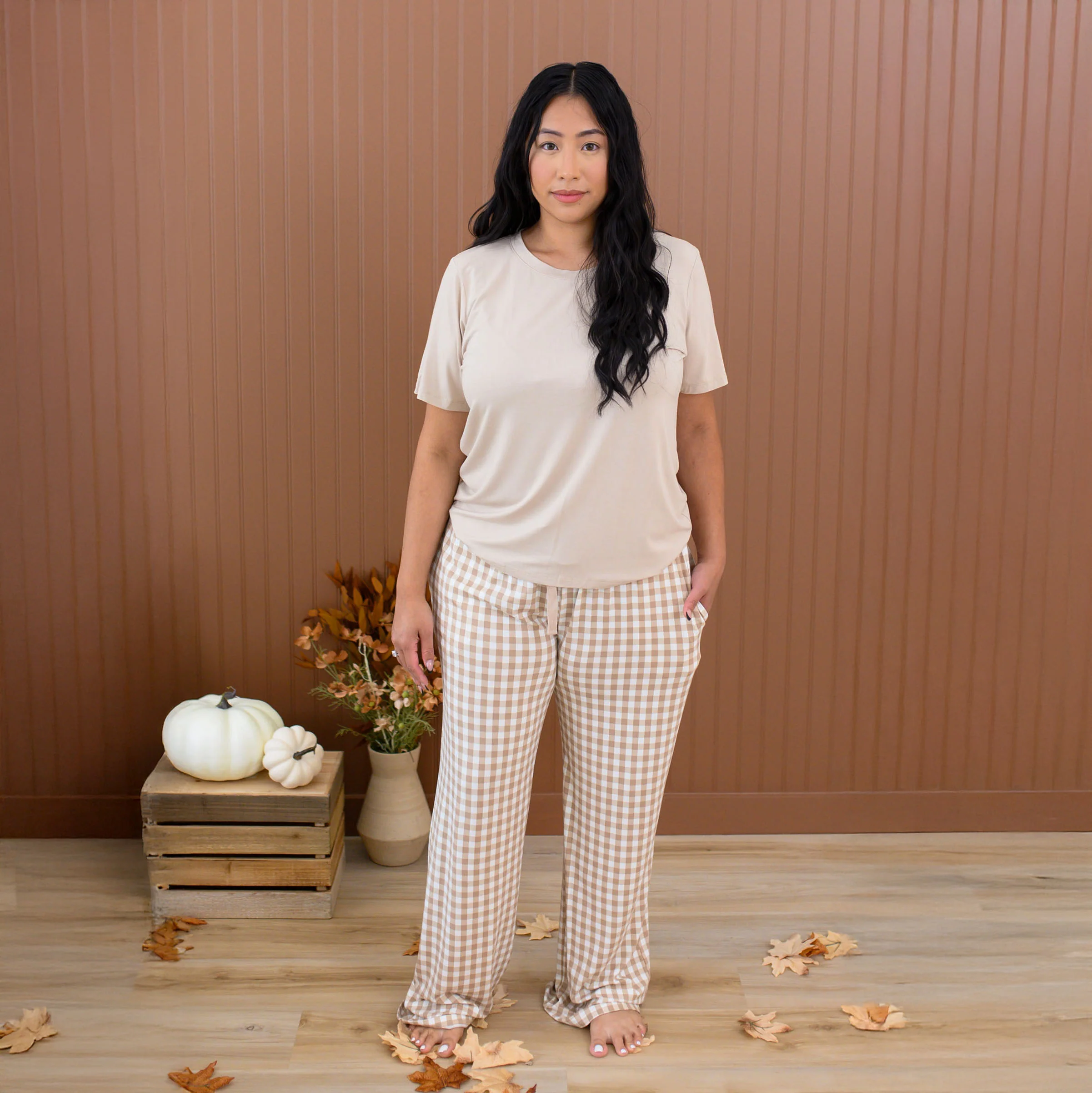 Women's Lounge Pants in Gingham Bisque - Image 3