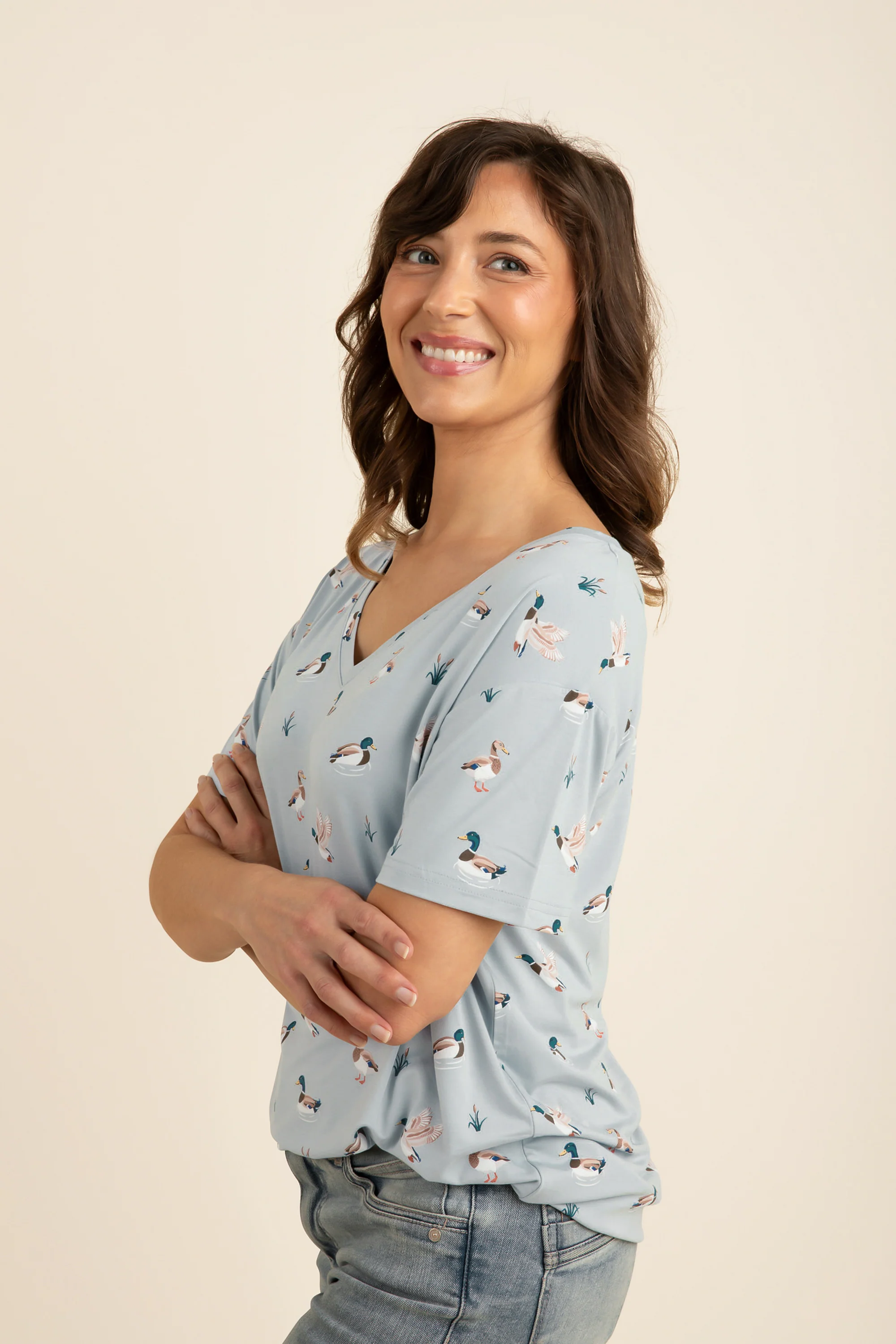 Women's Relaxed Fit V-Neck in Mallard Duck - Image 2