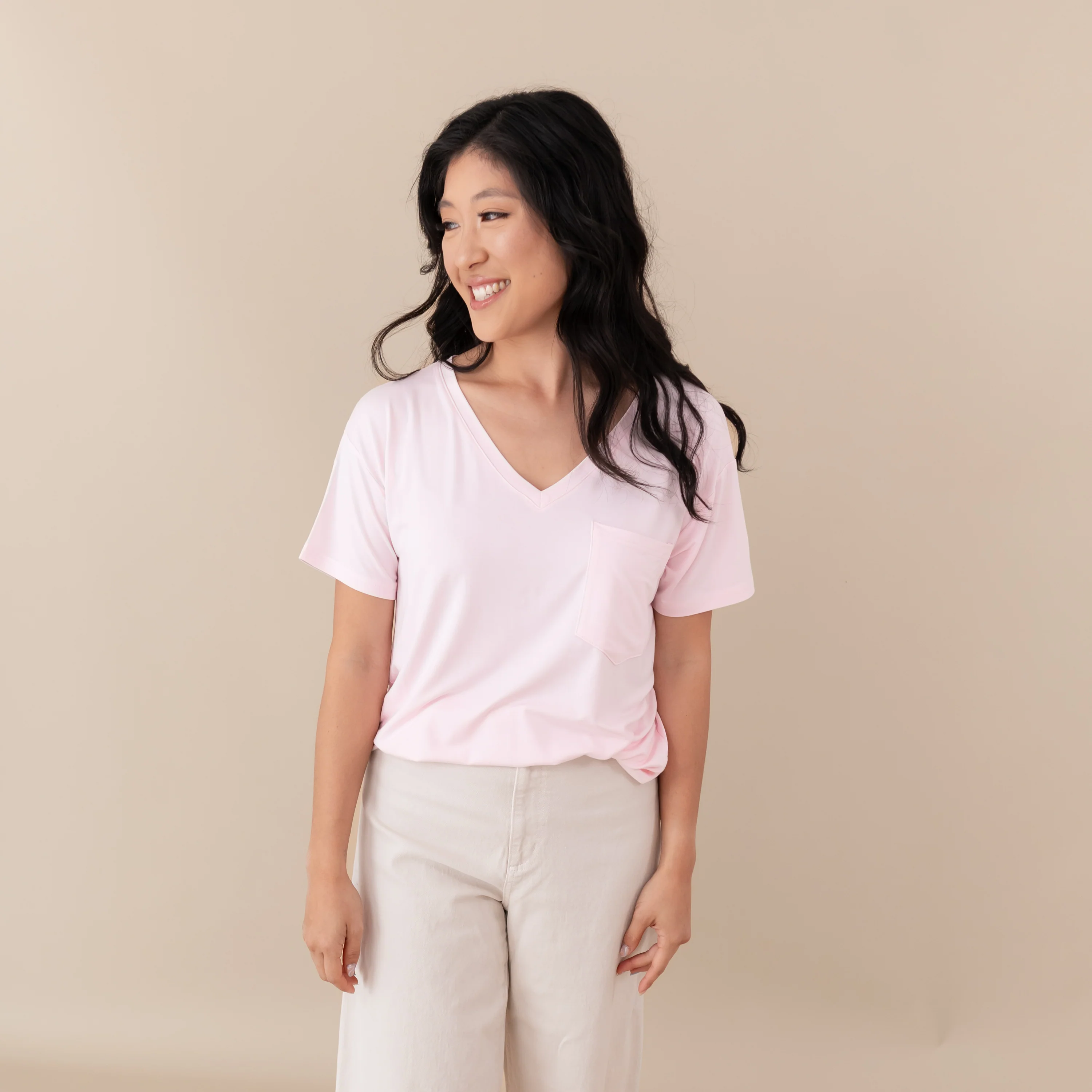 Women’s Relaxed Fit V-Neck in Sakura - Image 2