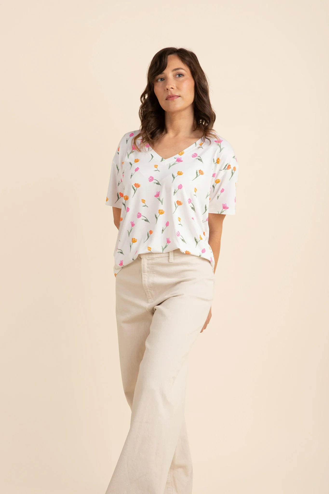 Women's Relaxed Fit V-Neck in Tulip - Image 3