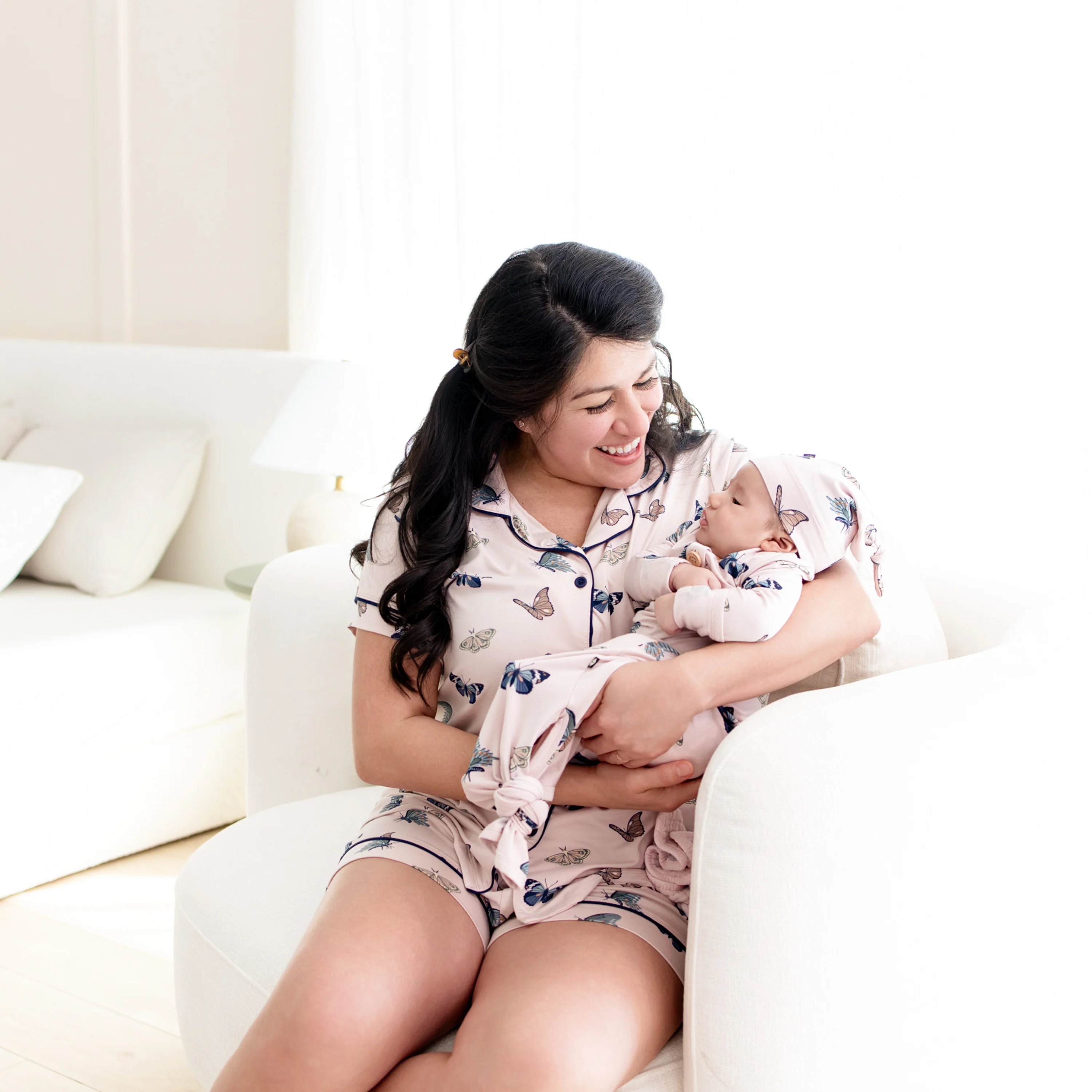 Women’s Short Sleeve Pajama Set in Blush Butterfly - Image 3