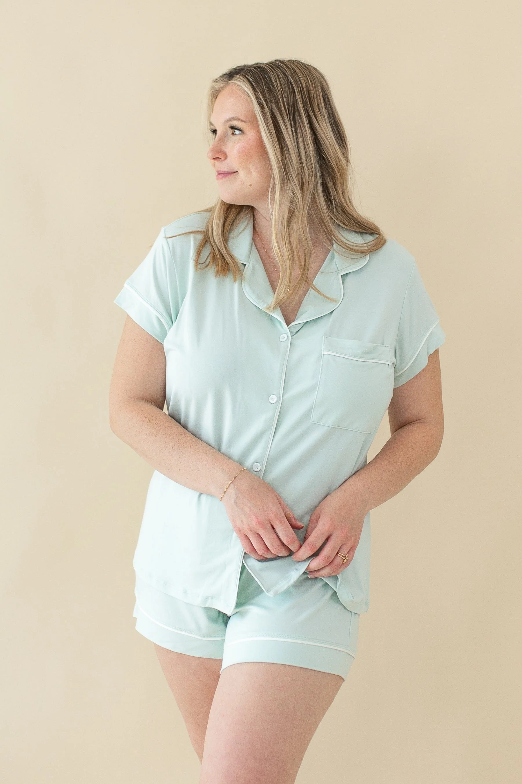 Women's Short Sleeve Pajama Set in Dew - Image 3