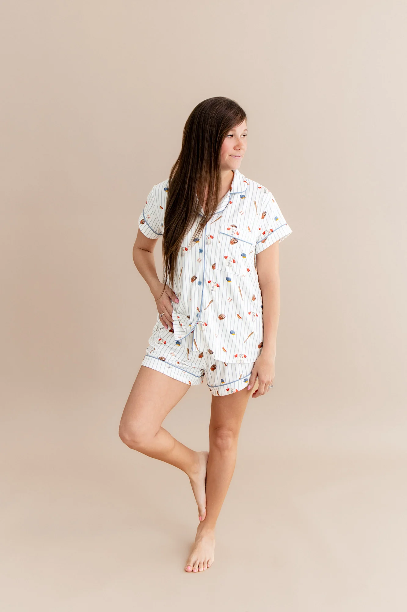 Women's Short Sleeve Pajama Set in Home Run - Image 3