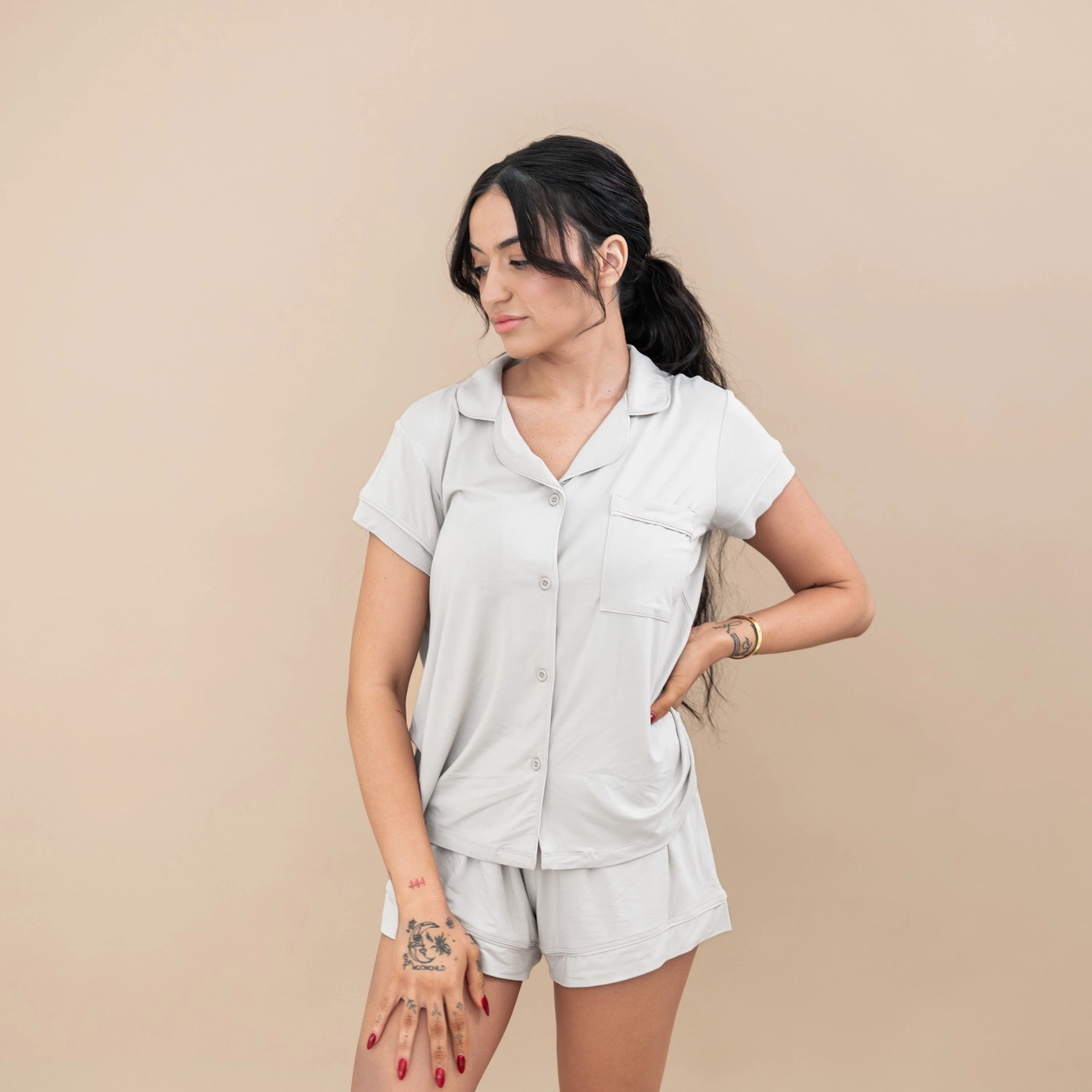 Women’s Short Sleeve Pajama Set in Oat - Image 4