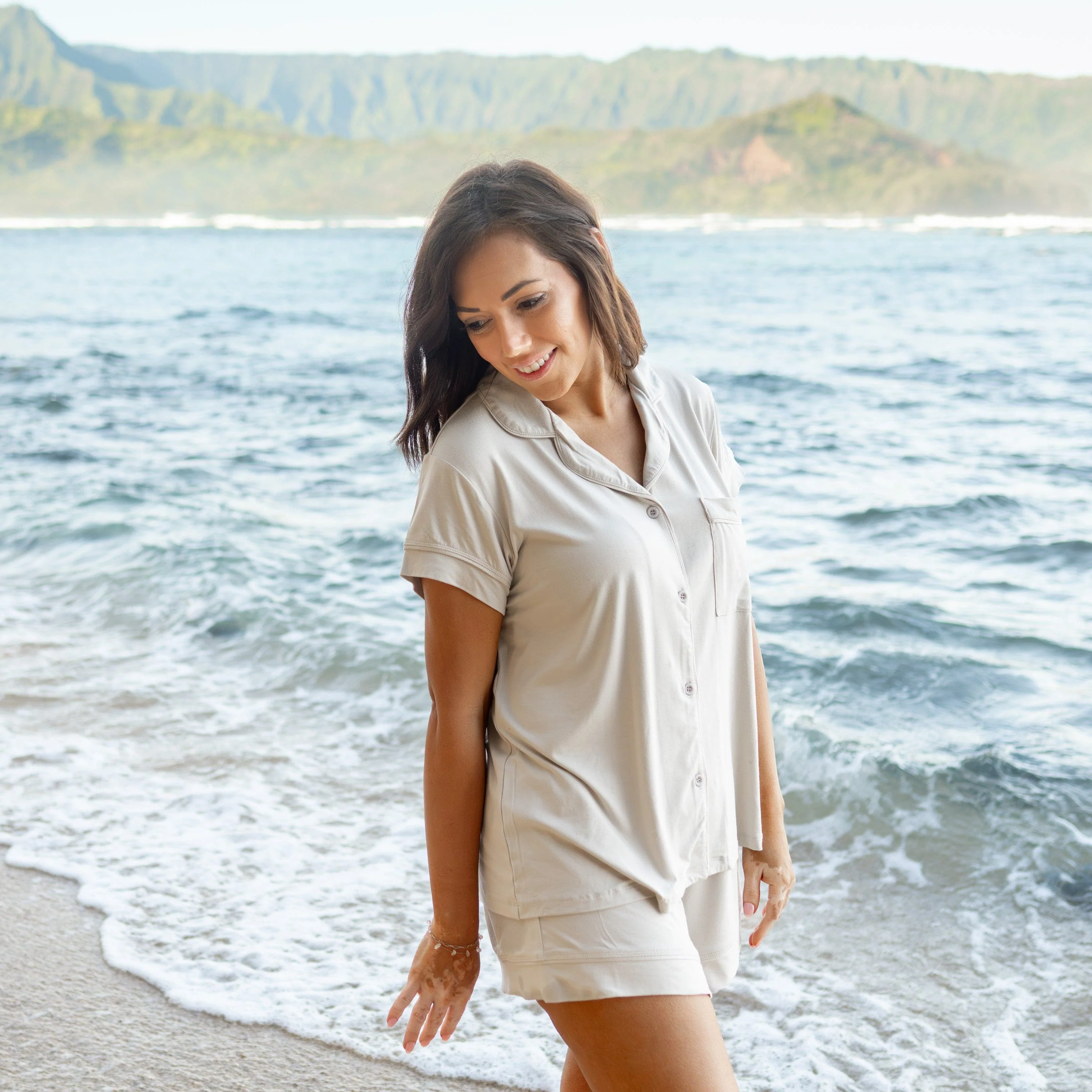 Women’s Short Sleeve Pajama Set in Oat - Image 5