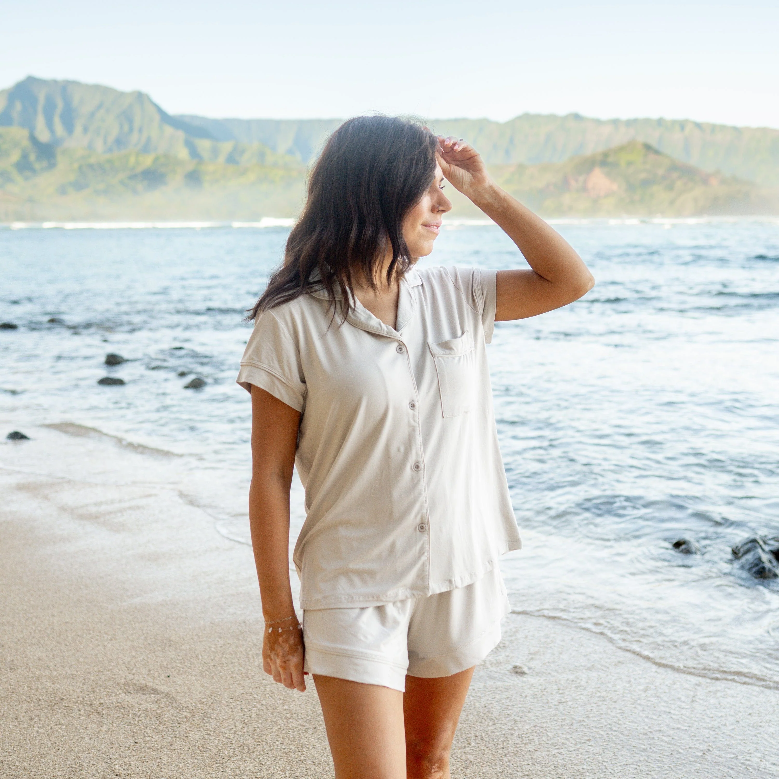 Women’s Short Sleeve Pajama Set in Oat - Image 6