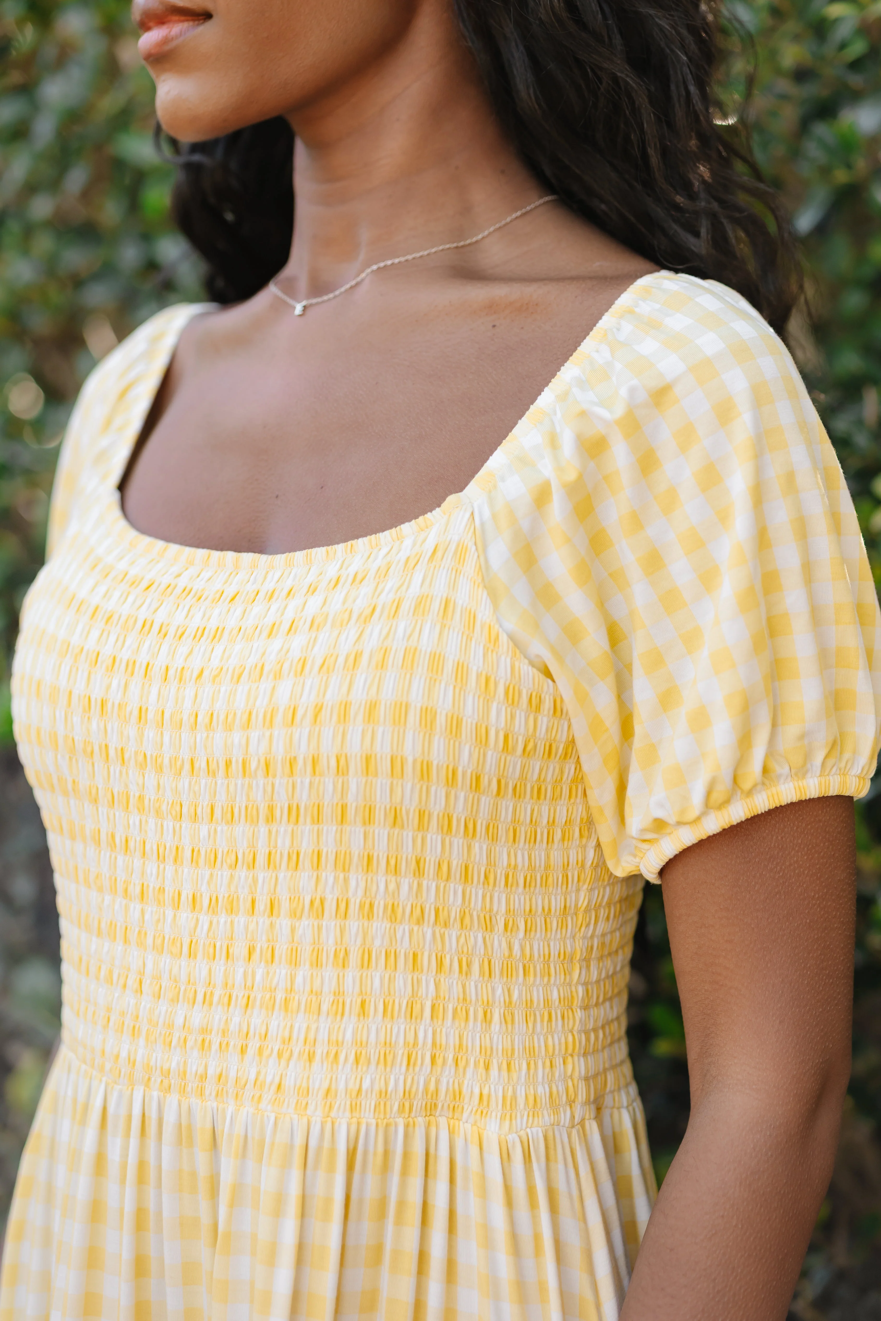 Women’s Smocked Dress in Gingham Chamomile - Image 3