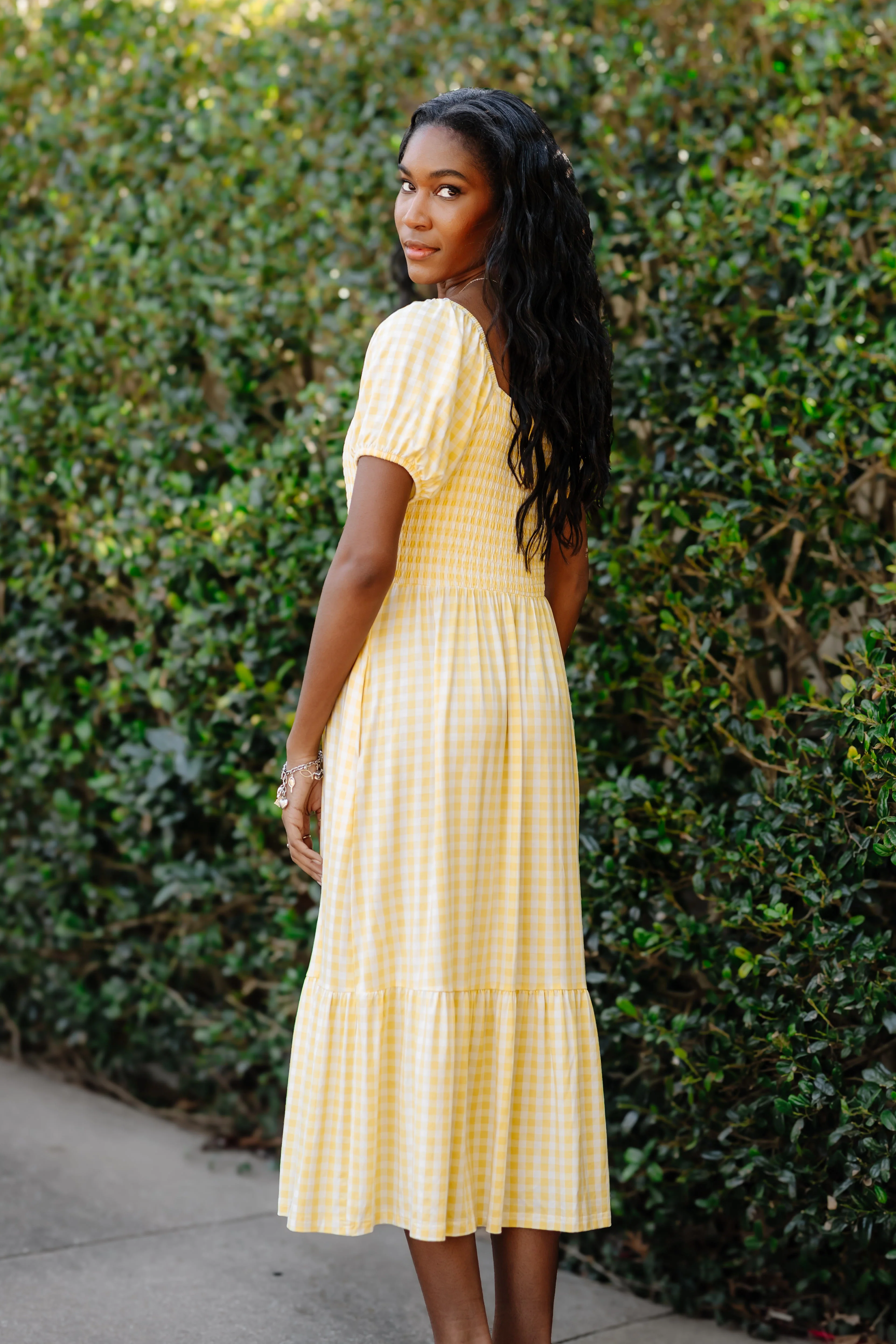 Women’s Smocked Dress in Gingham Chamomile - Image 6