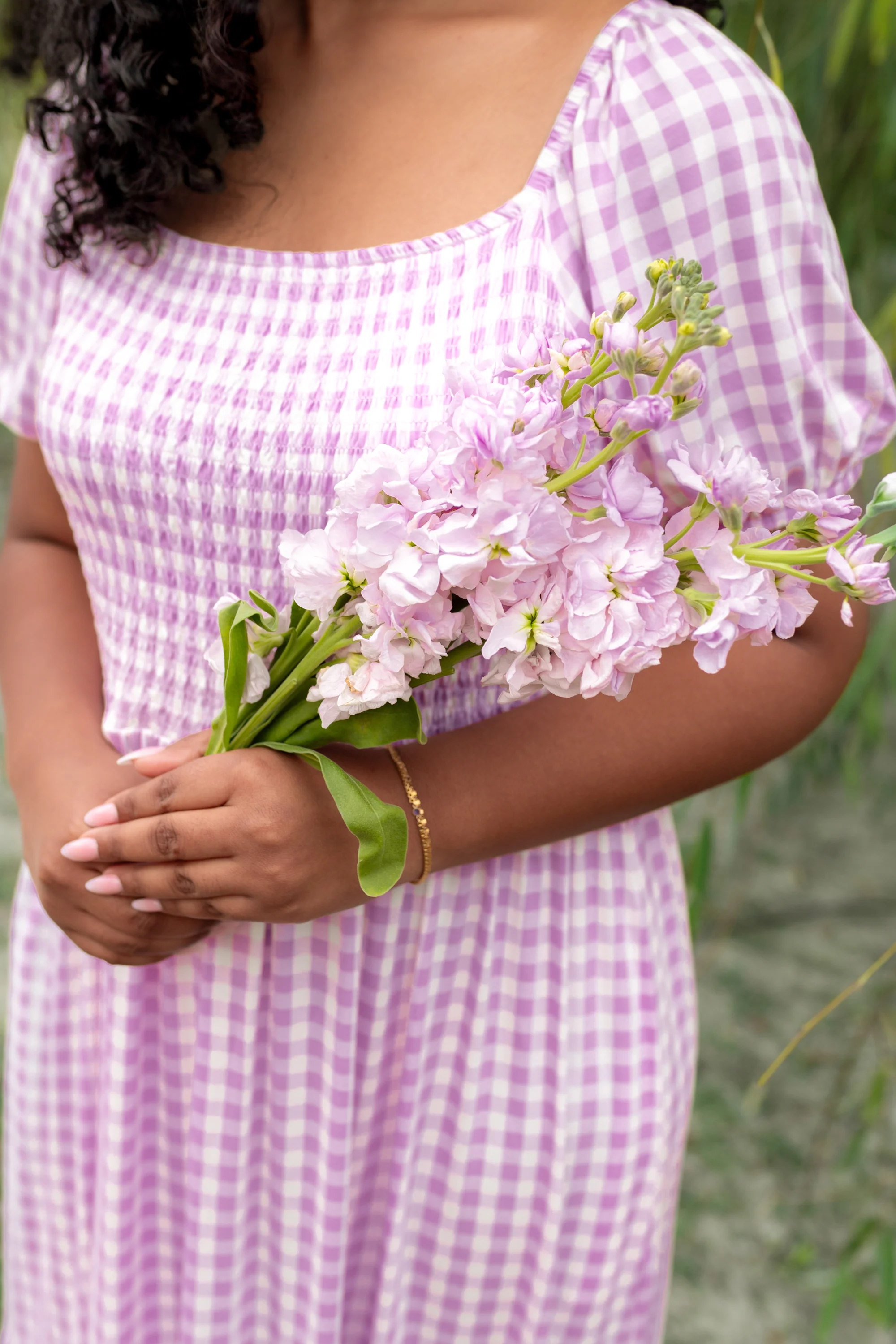 Women’s Smocked Dress in Gingham Thistle - Image 5