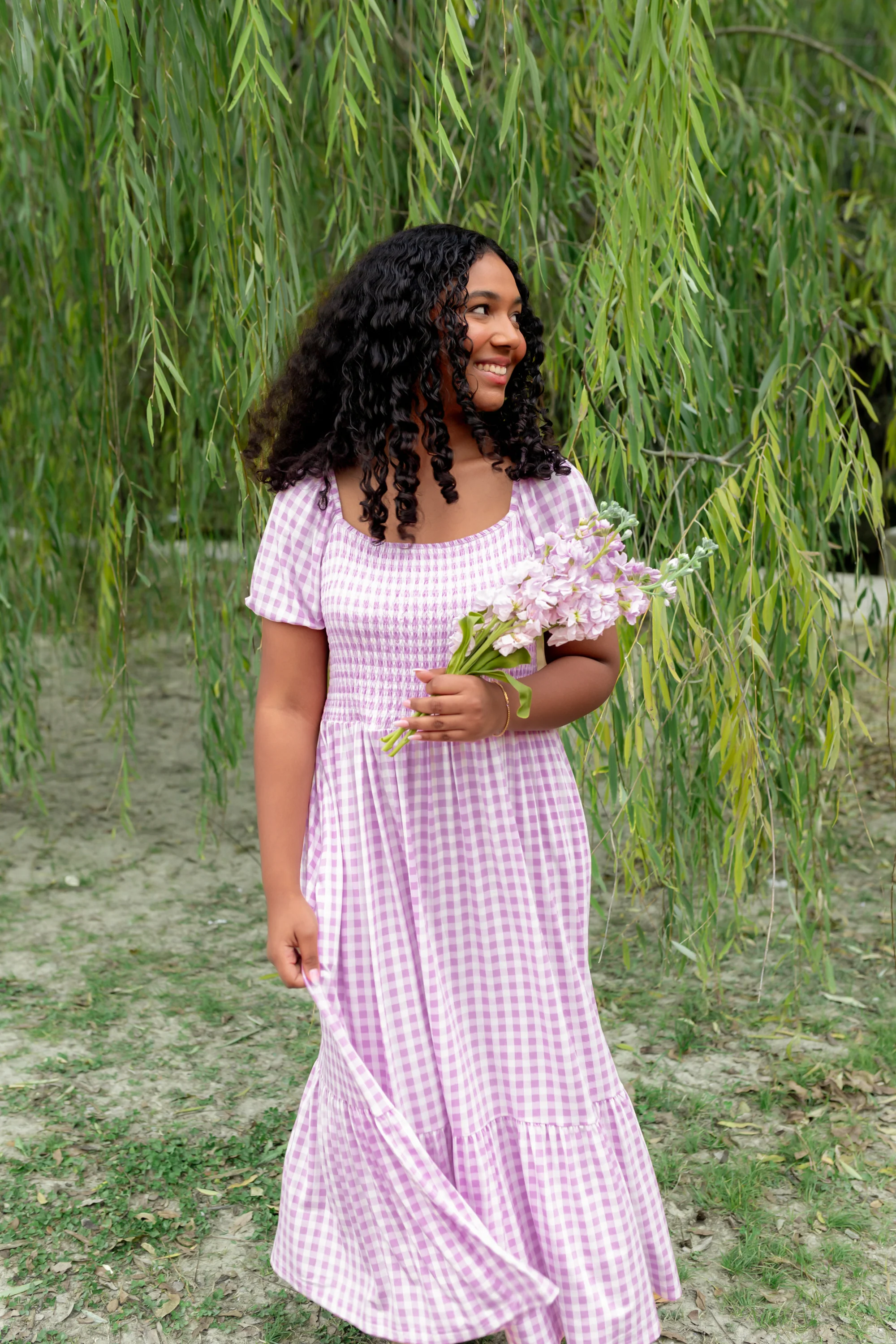 Women’s Smocked Dress in Gingham Thistle - Image 6