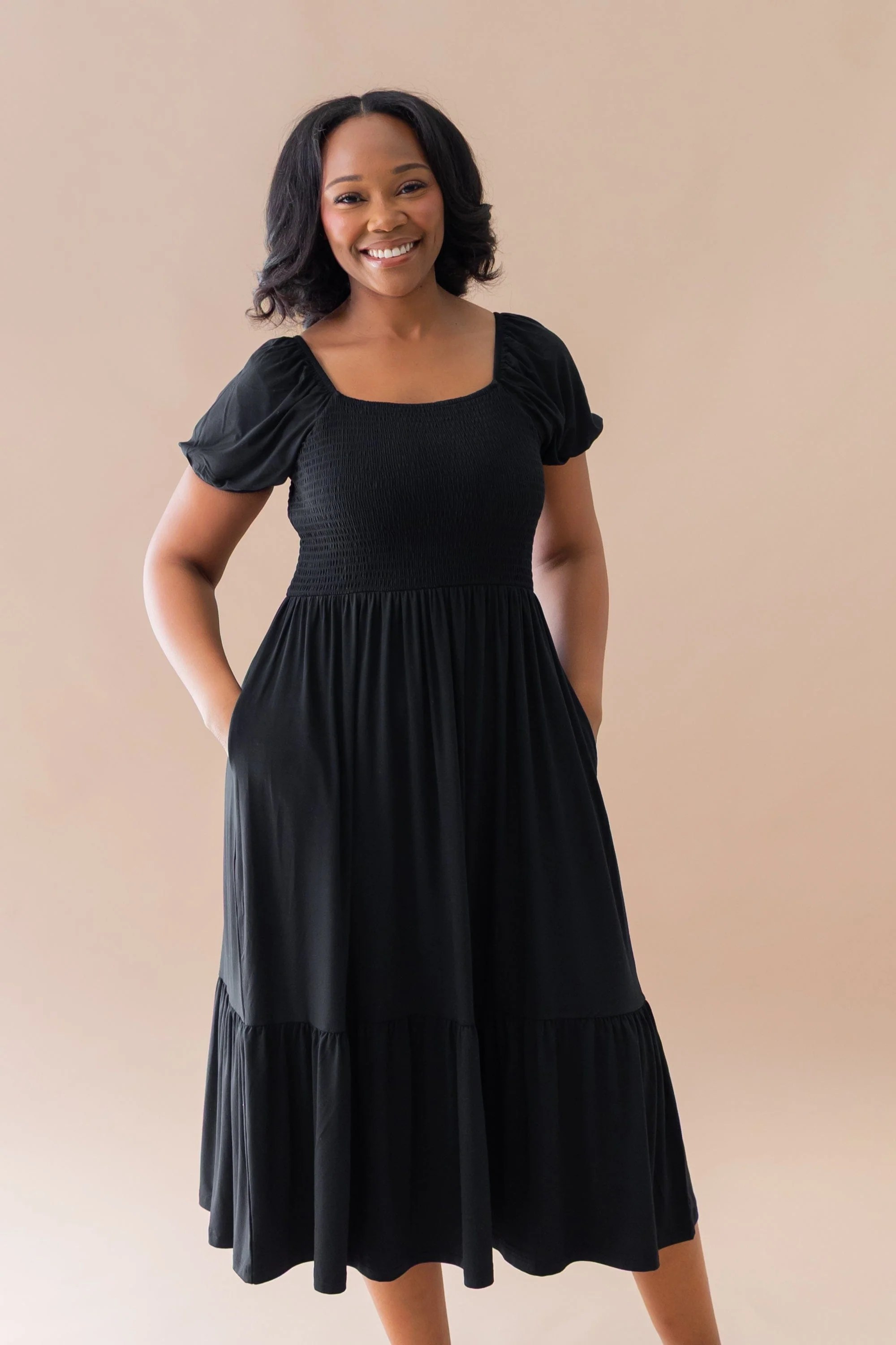 Women’s Smocked Dress in Midnight - Image 2