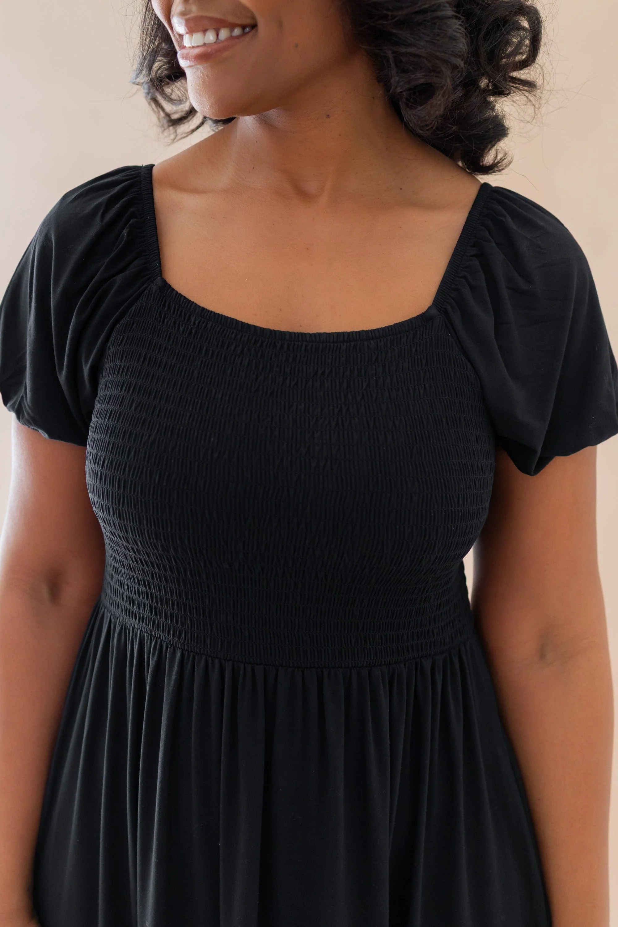 Women’s Smocked Dress in Midnight - Image 3