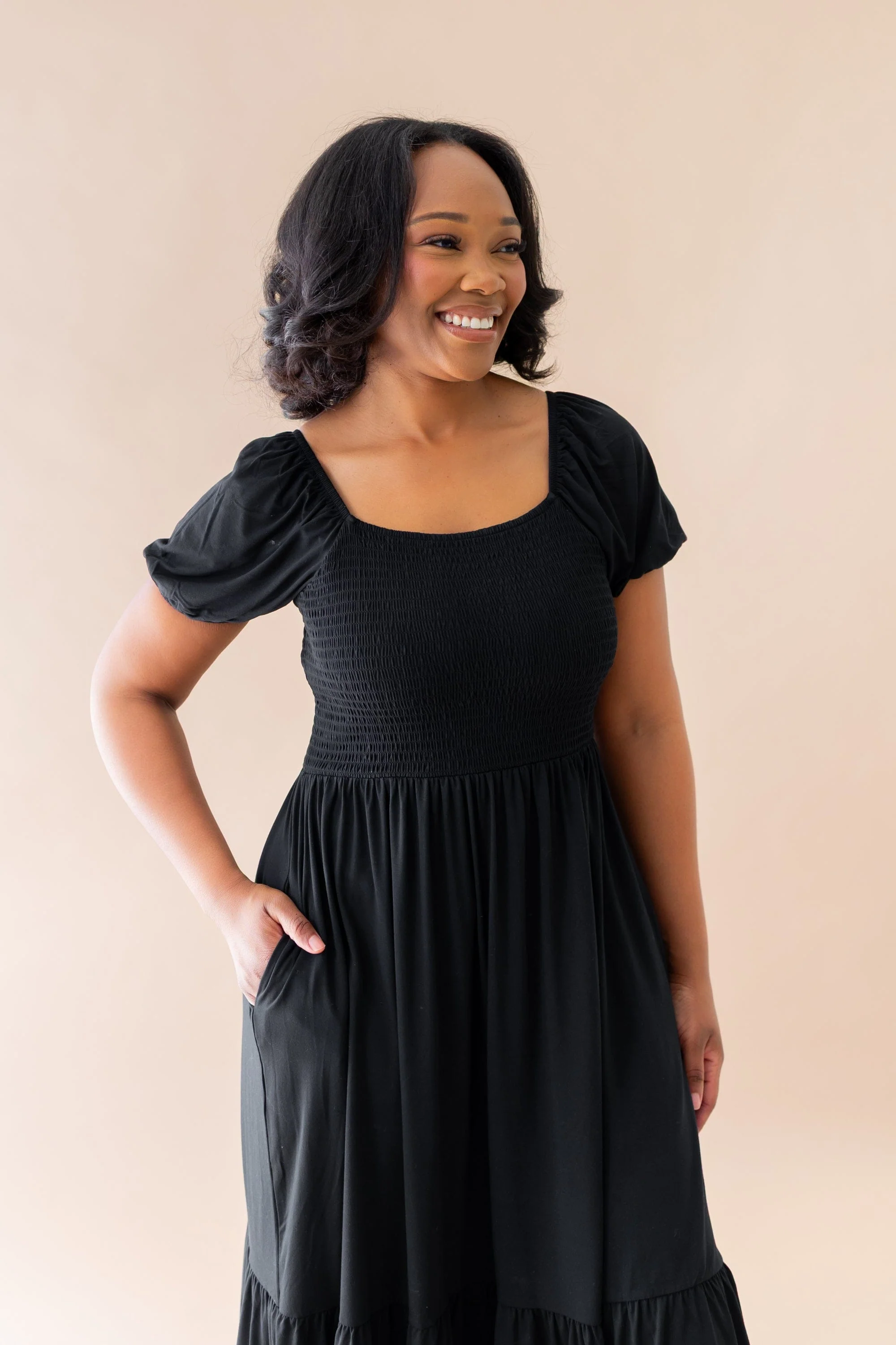 Women’s Smocked Dress in Midnight - Image 4