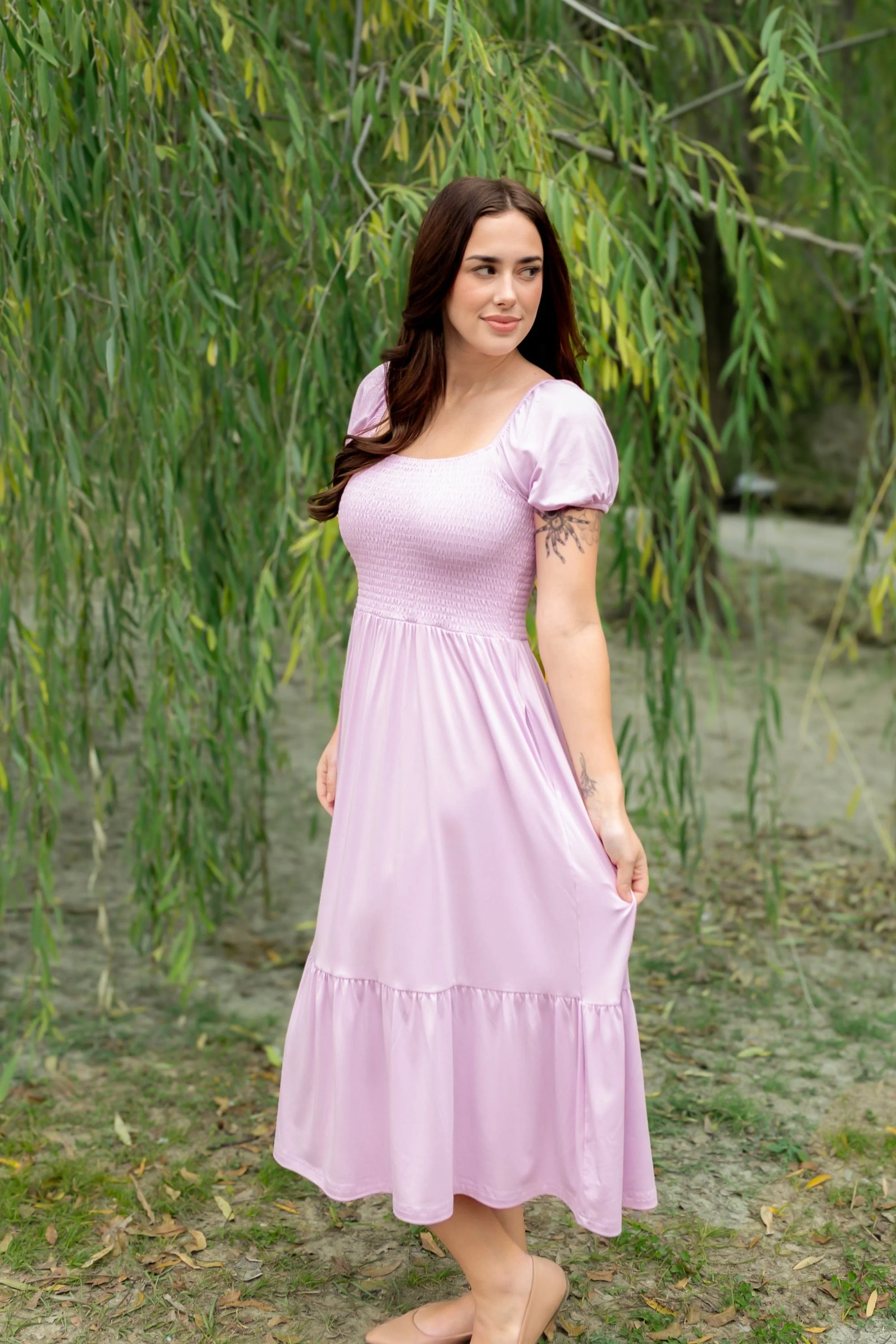 Women’s Smocked Dress in Thistle - Image 4