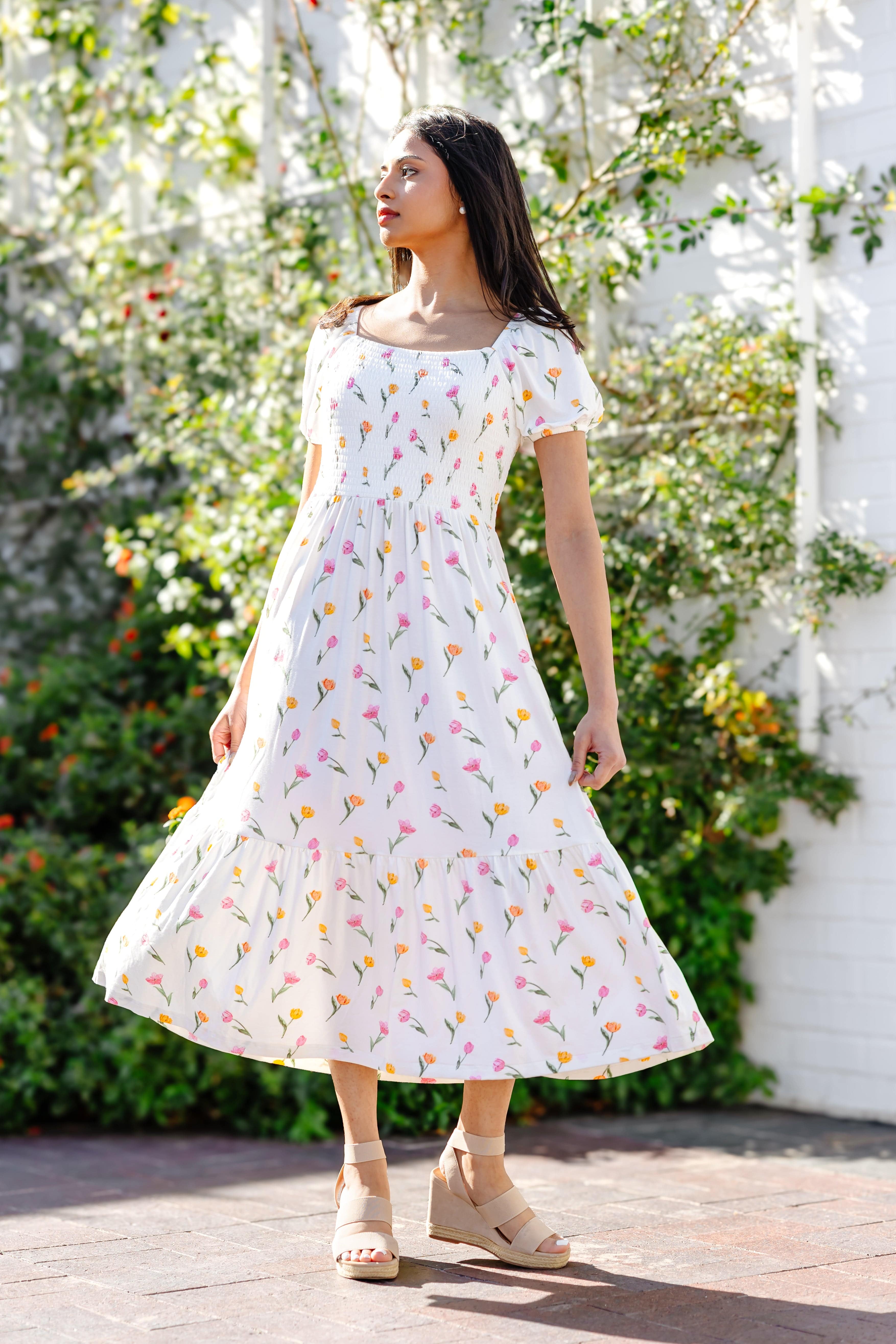 Women’s Smocked Dress in Tulip - Image 5
