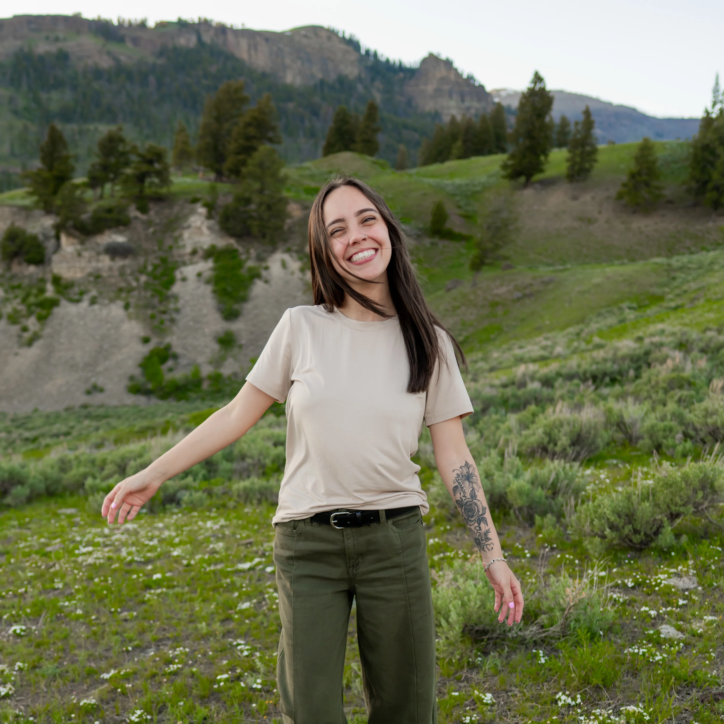 Women's Crew Neck Tee in Bisque - Image 3
