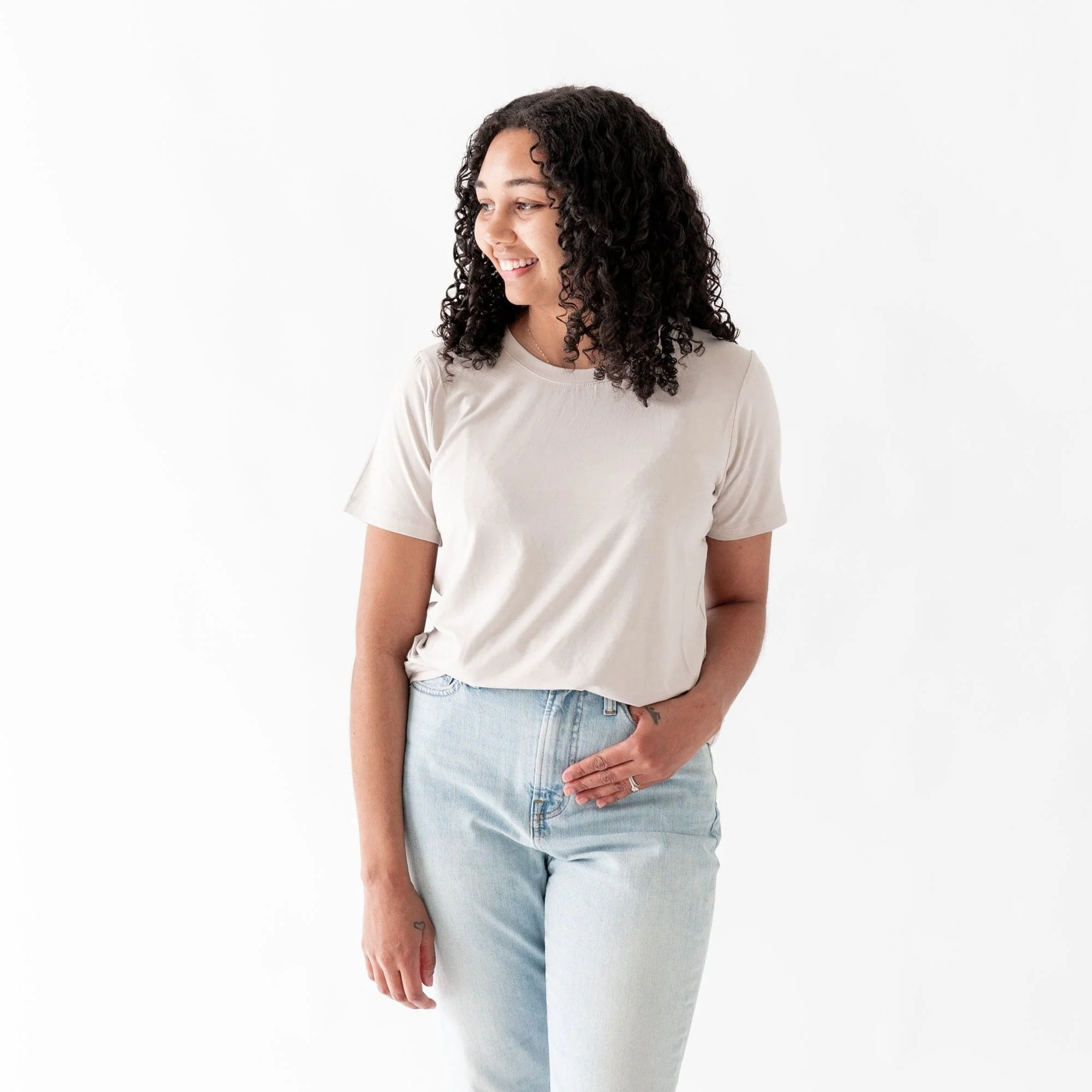 Women's Crew Neck Tee in Oat - Image 2