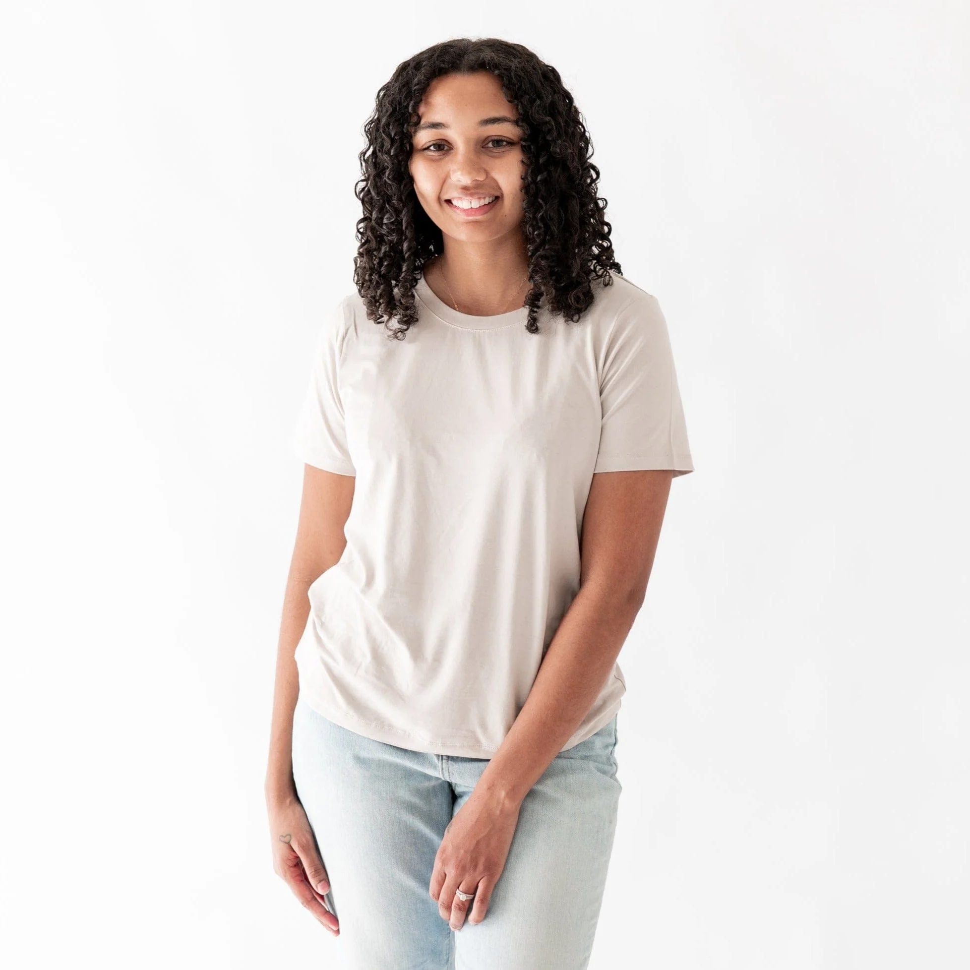 Women's Crew Neck Tee in Oat - Image 3
